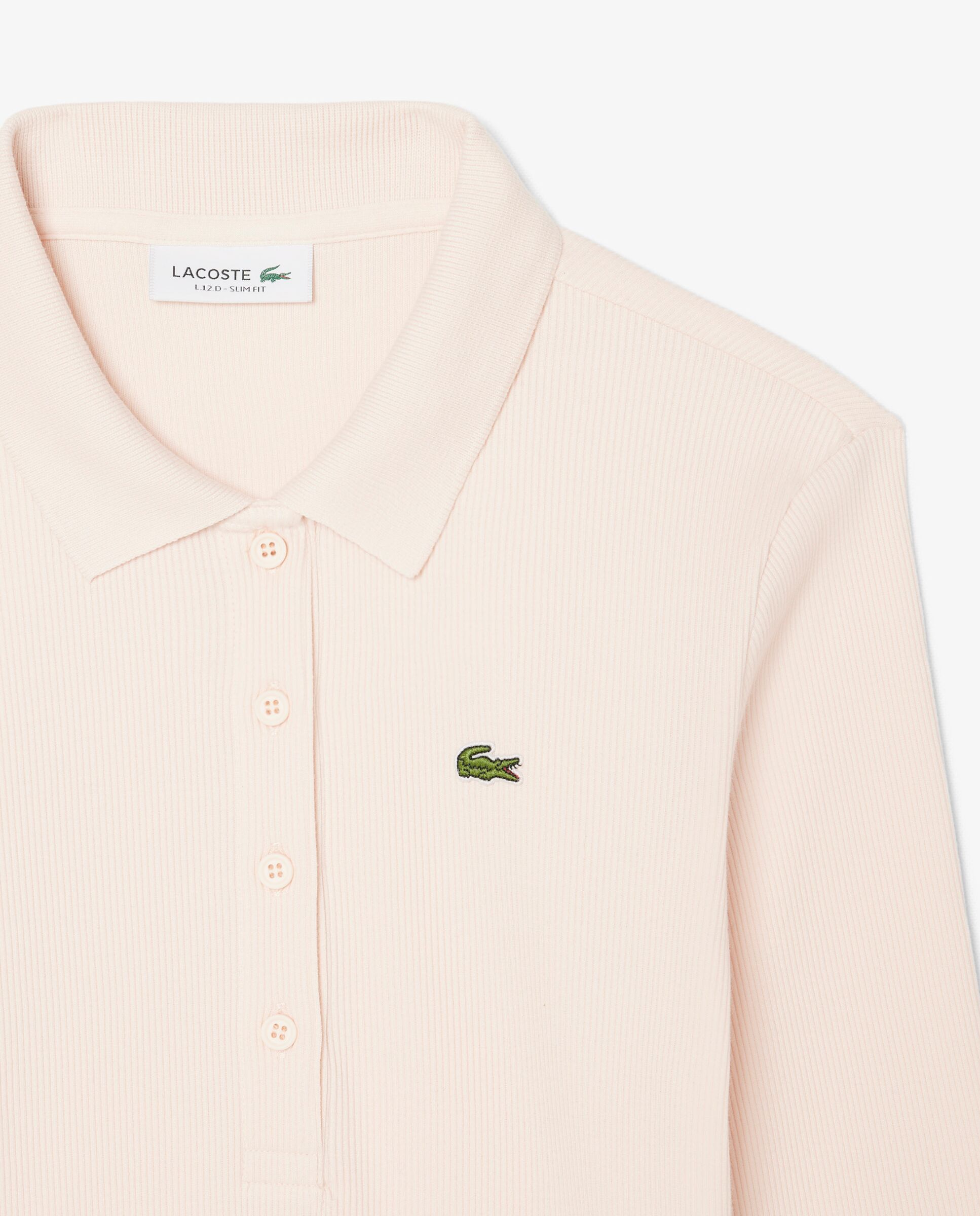 Polo de mujer de canalé de algodón de corte ajustado en blanco de manga larga - Lacoste - Rosa Rosa-5