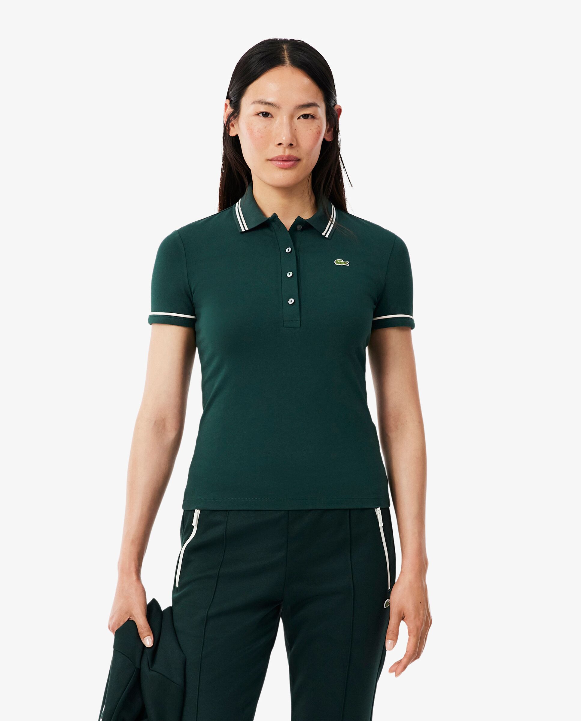Polo de mujer con ribete de corte ajustado de manga corta - Lacoste - Verde Verde-1