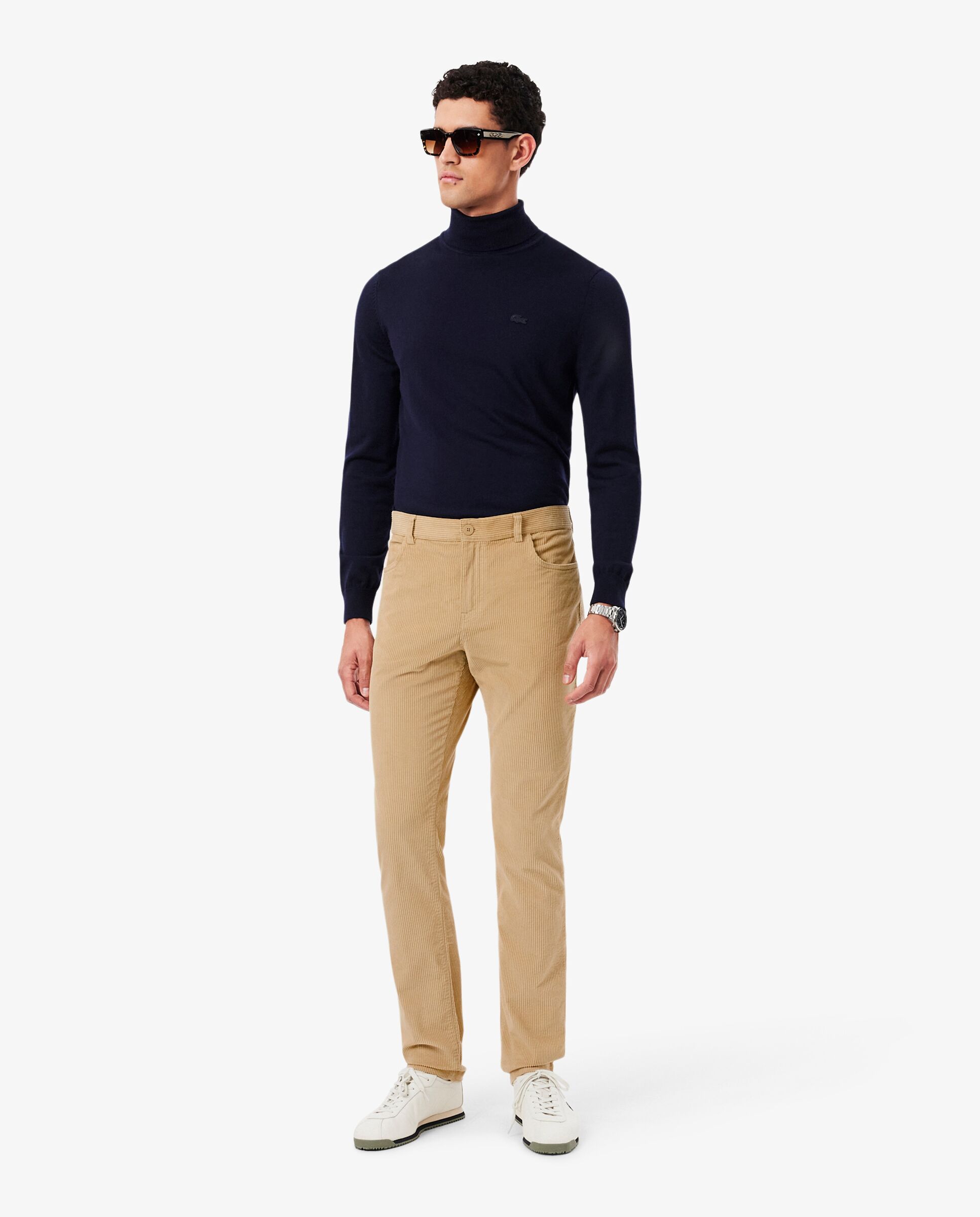 Pantalón de hombre de pana de corte ajustado en marrón - Lacoste - Beige Beige-1