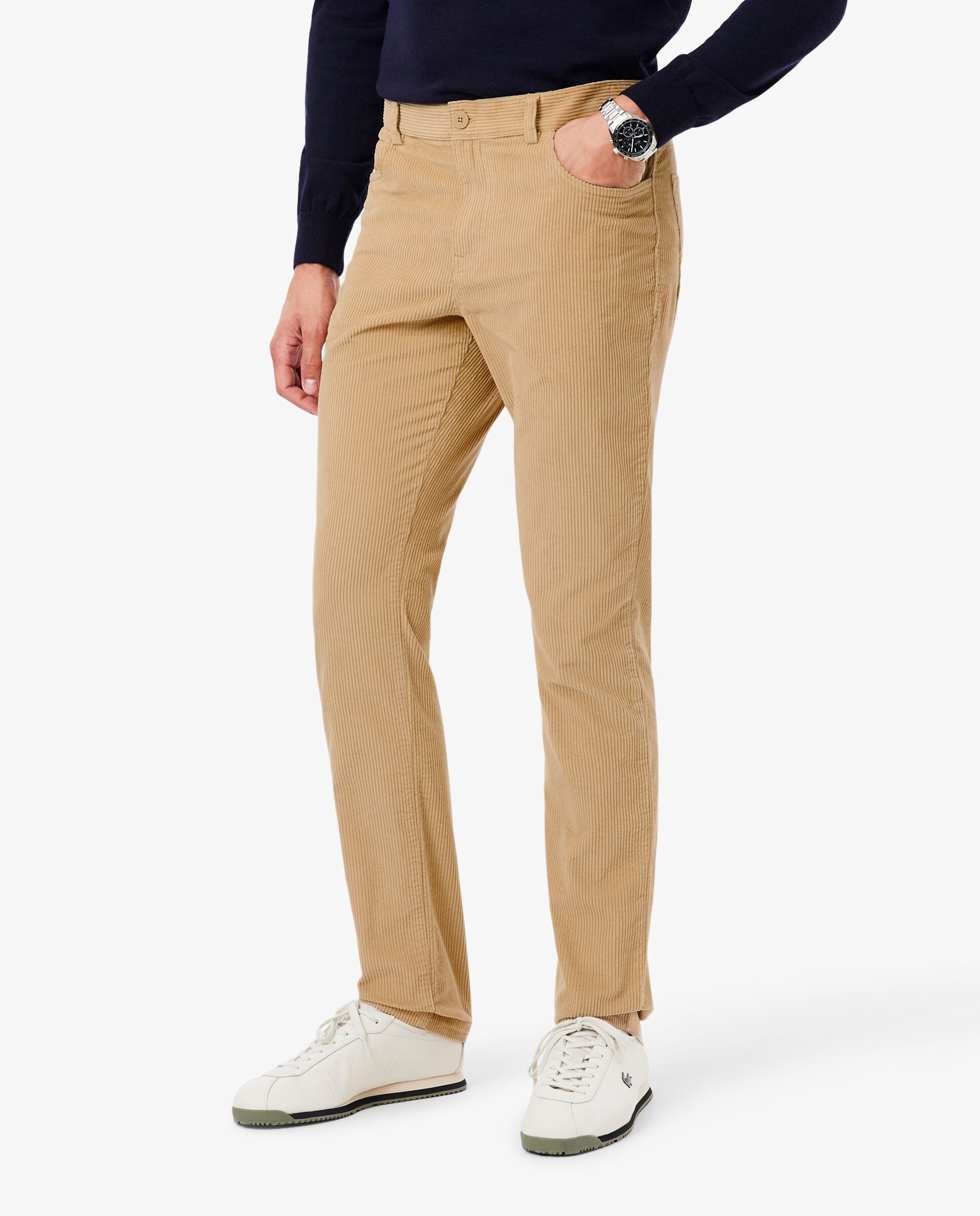 Pantalón de hombre de pana de corte ajustado en marrón - Lacoste - Beige Beige-3