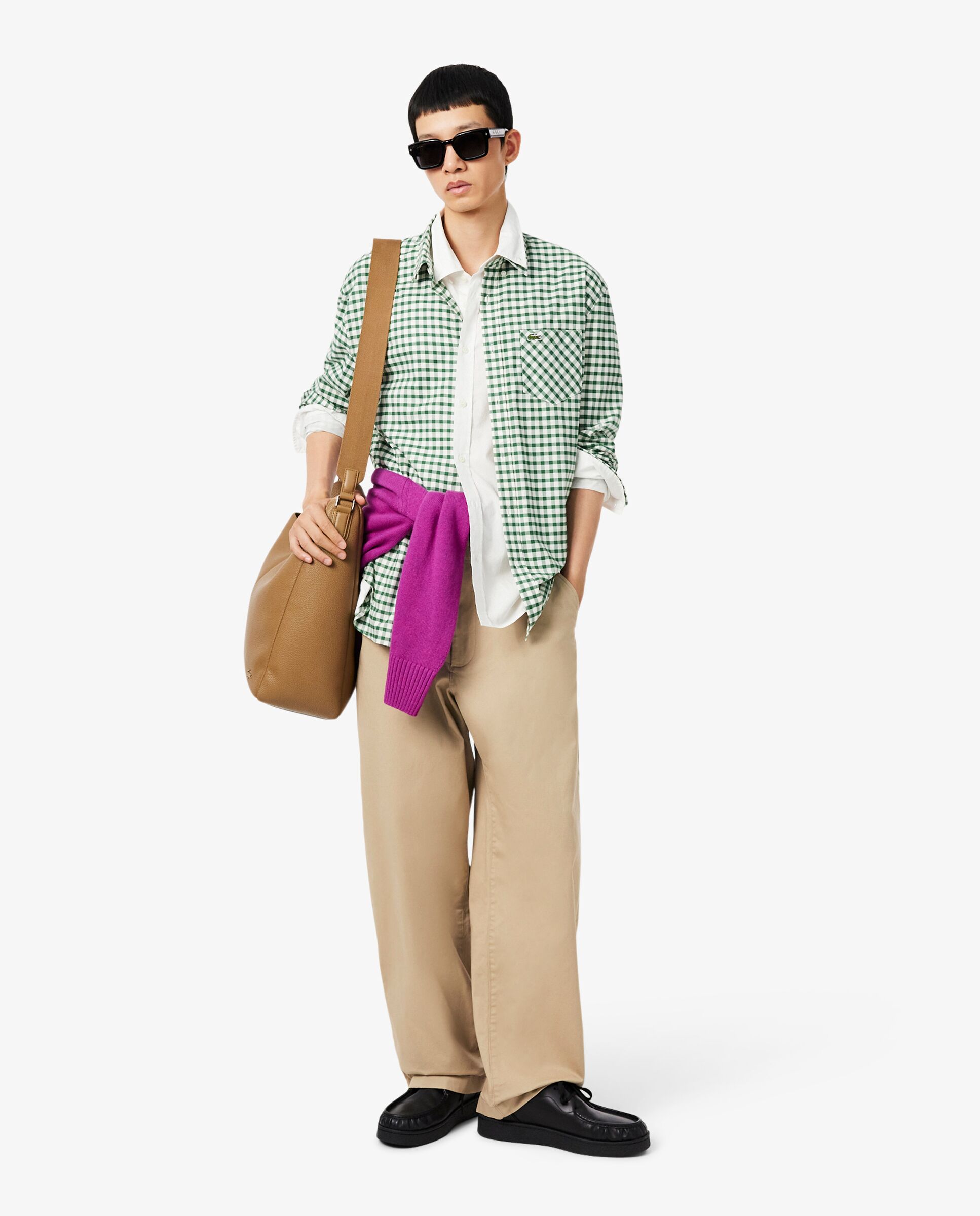 Pantalón de hombre chino de corte amplio de algodón elástico en marrón - Lacoste - Beige Beige-4