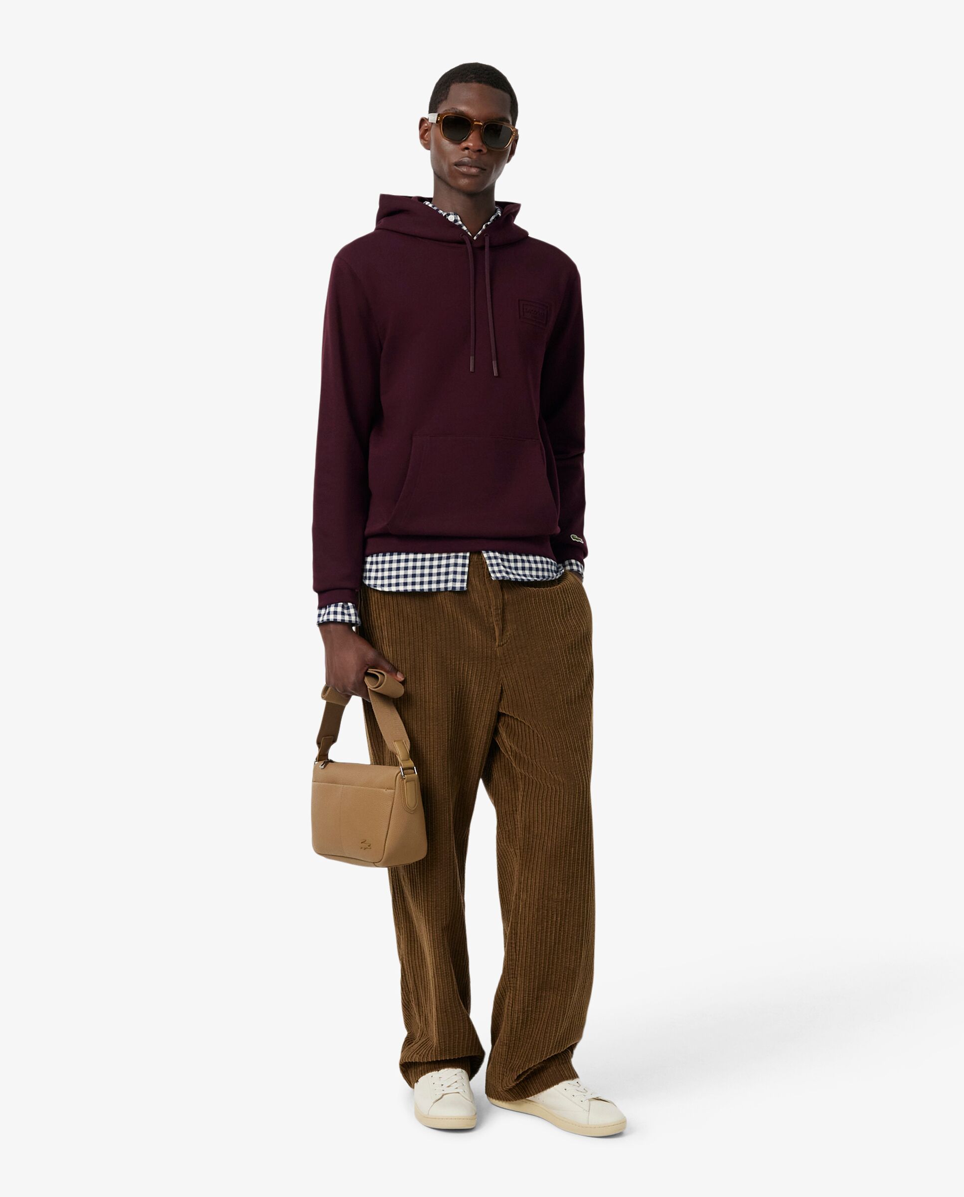 Sudadera unisex con capucha con detalles de marca estampados en relieve en azul - Lacoste - Marrón Marrón-4