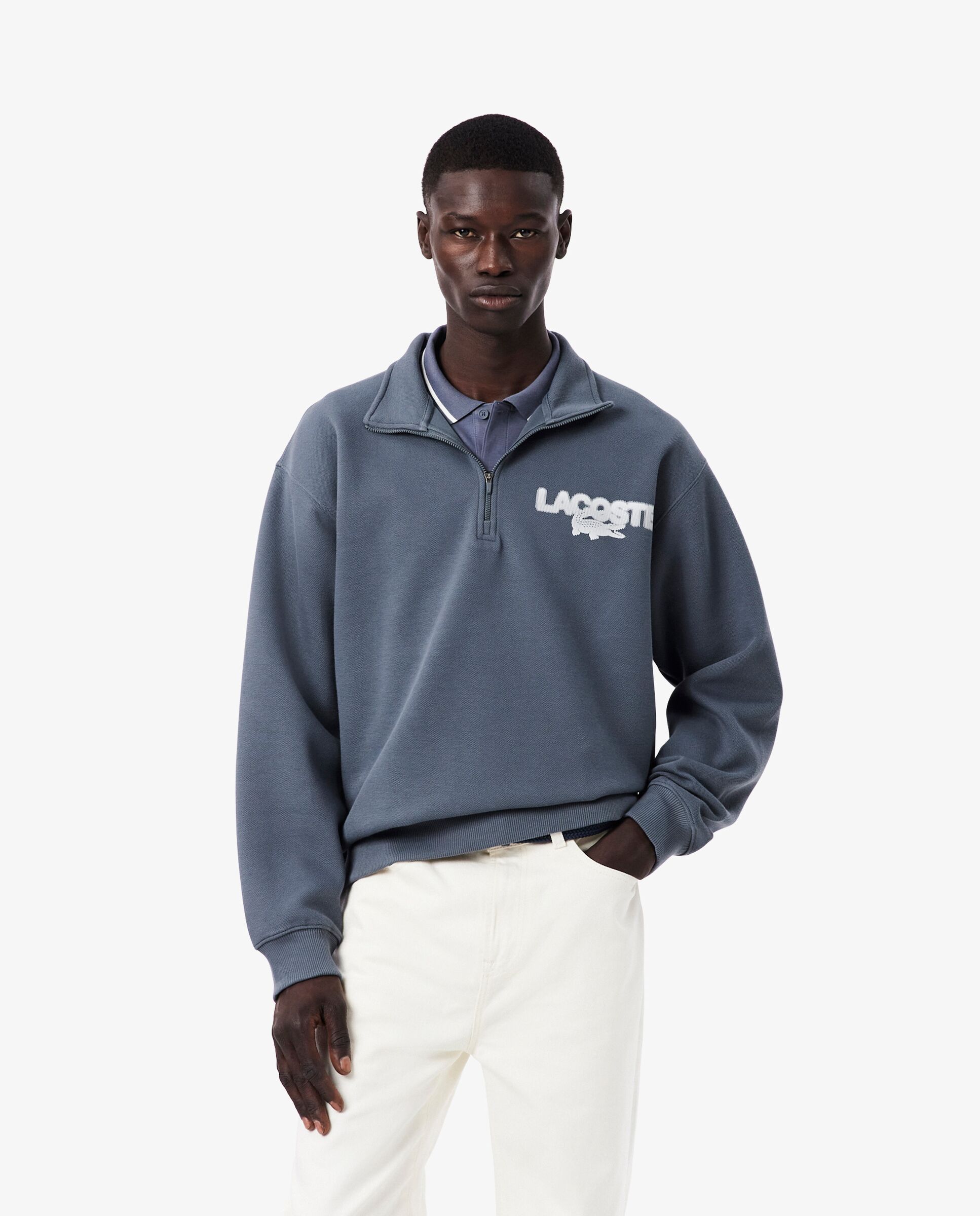 Sudadera de hombre de piqué con detalles de la marca en - Lacoste - Gris Gris-1
