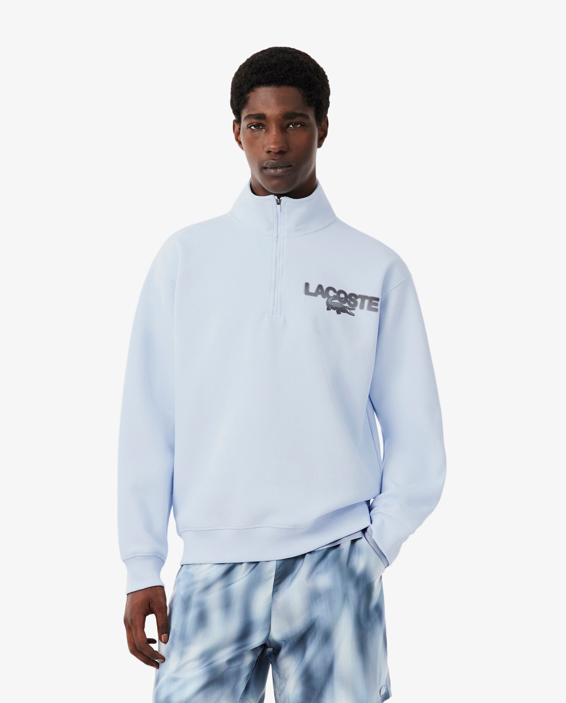 Sudadera de hombre de piqué con detalles de la marca en gris - Lacoste - Azul claro Azul claro-1