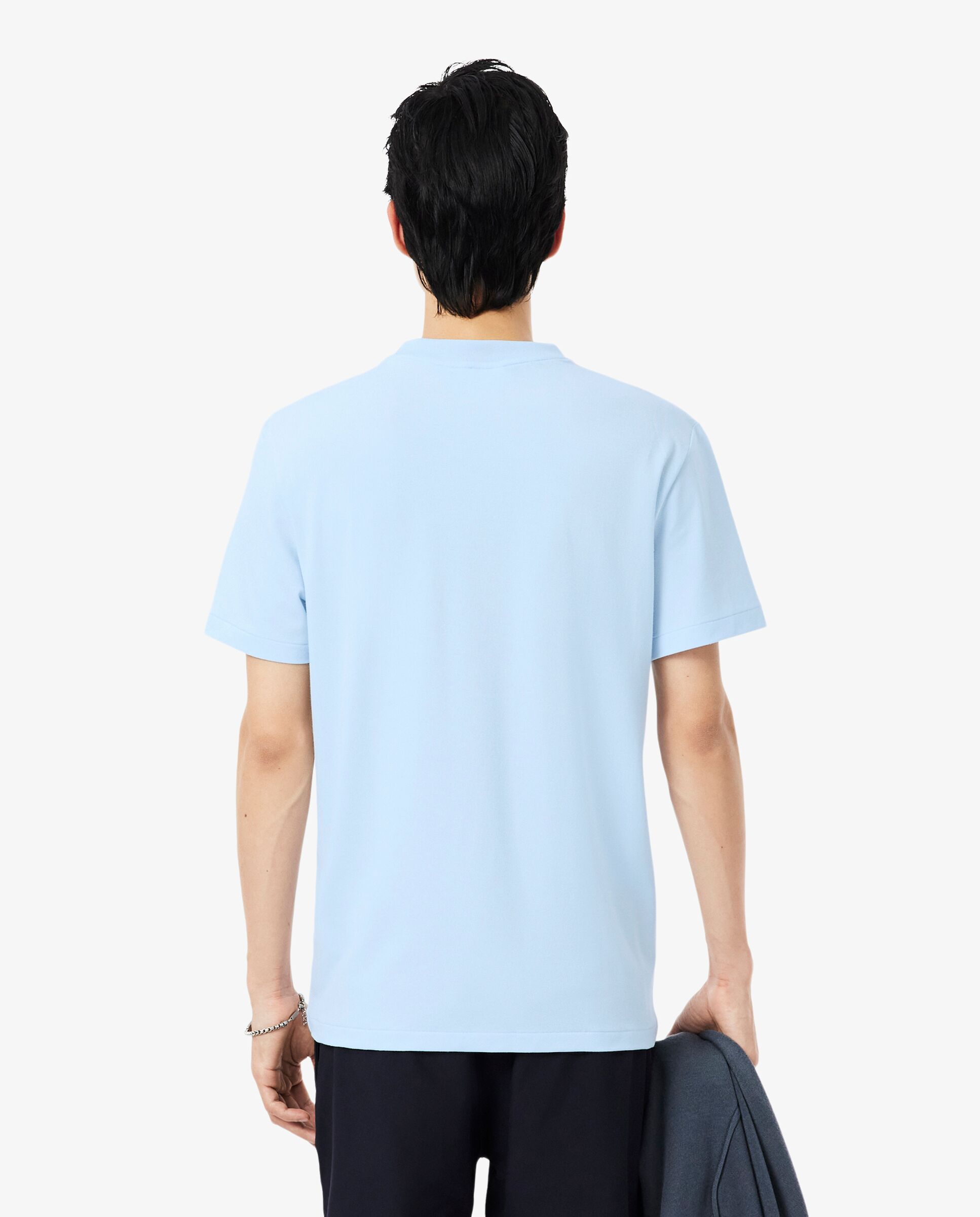 Camiseta de hombre de piqué con detalles de marca de jacquard de manga corta - Lacoste - Azul claro Azul claro-2
