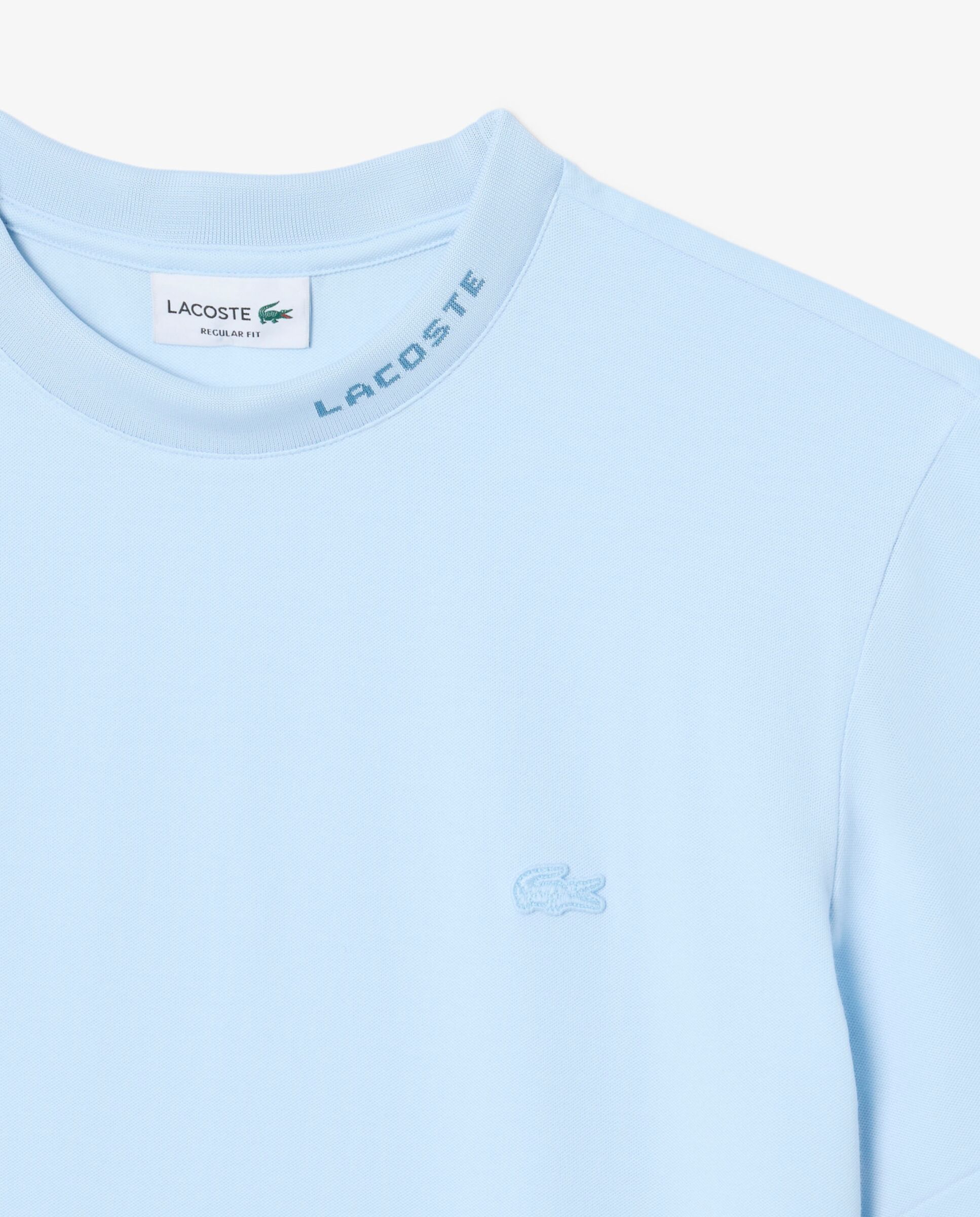 Camiseta de hombre de piqué con detalles de marca de jacquard de manga corta - Lacoste - Azul claro Azul claro-5