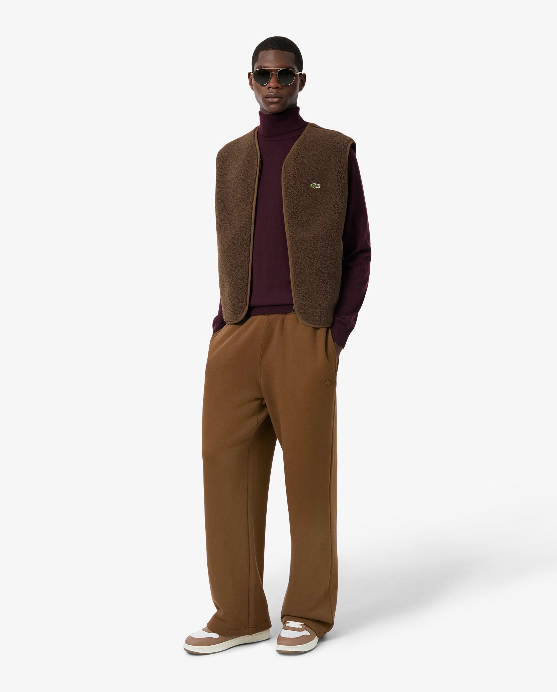 Pantalón unisex de chándal unisex de felpa de corte amplio en - Lacoste - Marrón Marrón-4