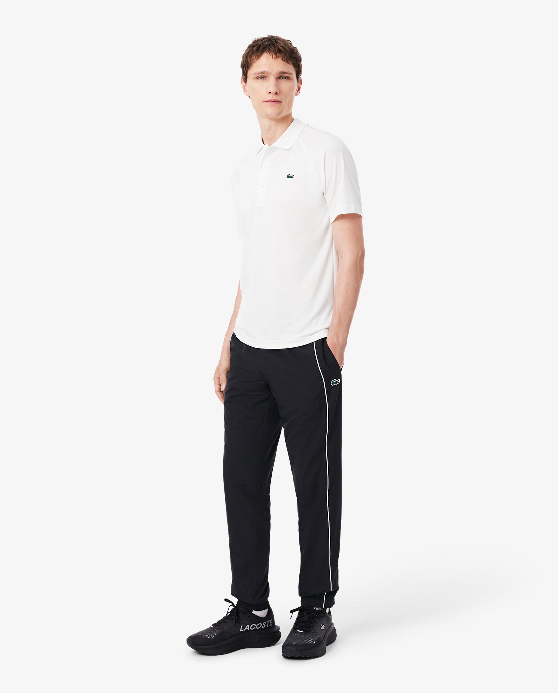 Pantalón de hombre de chándal de hombre deportivo hidrófugo con ribete en contraste en - Lacoste - Blanco Blanco-1