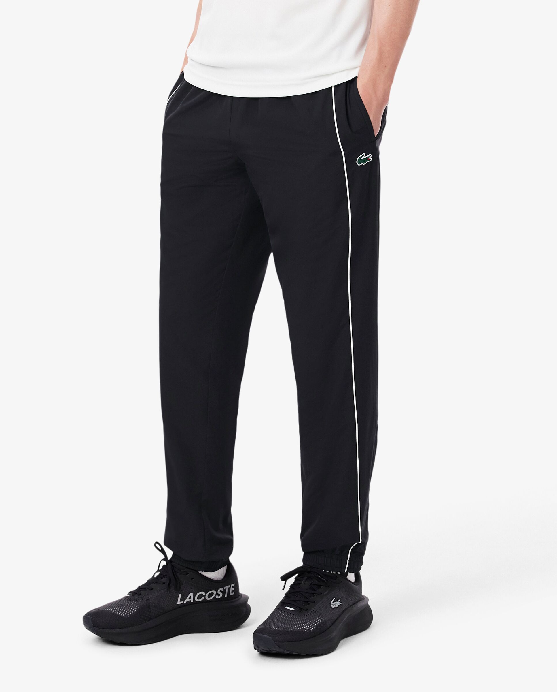 Pantalón de hombre de chándal de hombre deportivo hidrófugo con ribete en contraste en - Lacoste - Blanco Blanco-3