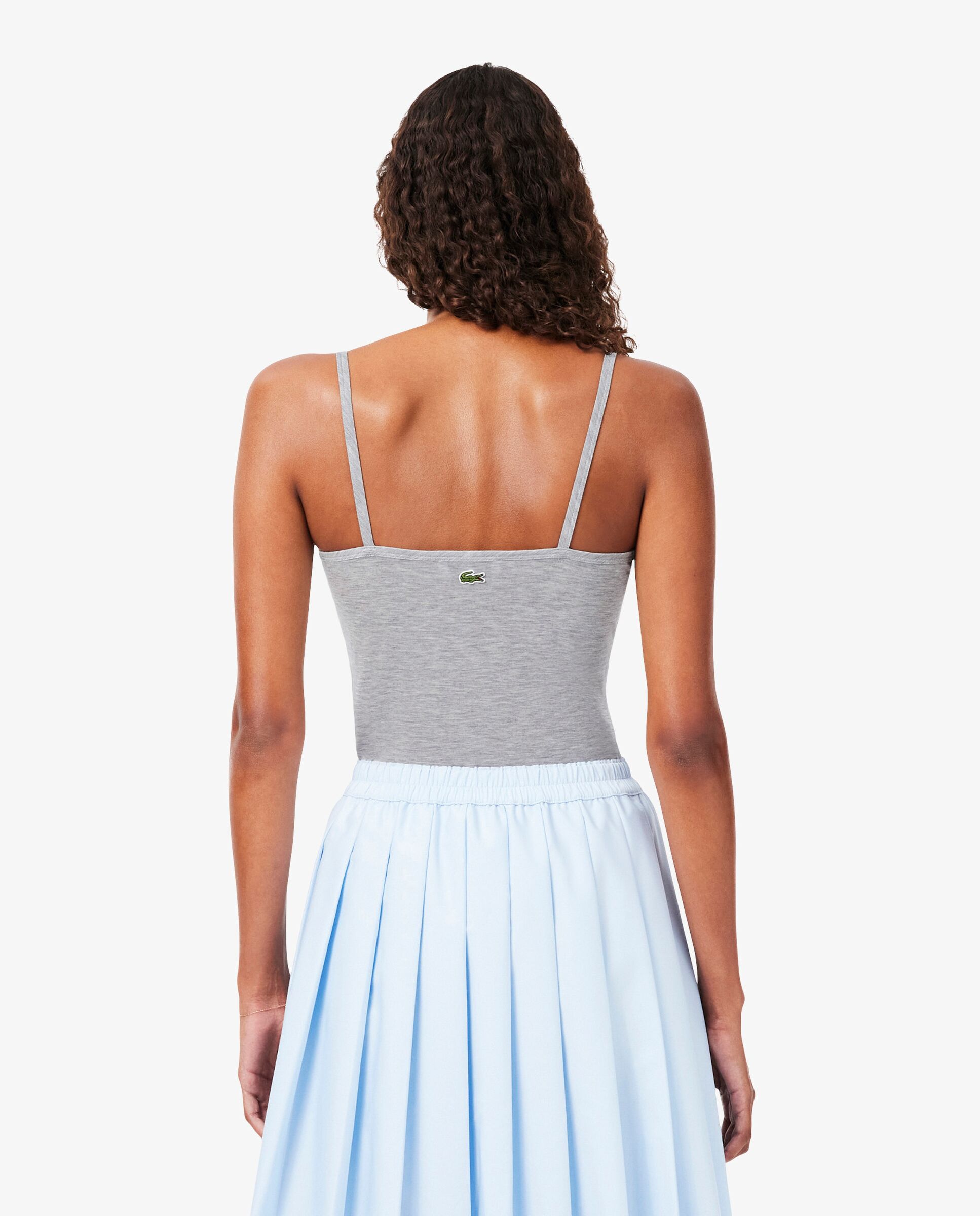 Camiseta de mujer de tirantes de punto de corte ajustado con insignia en negro de manga corta - Lacoste - Gris oscuro Gris oscuro-2