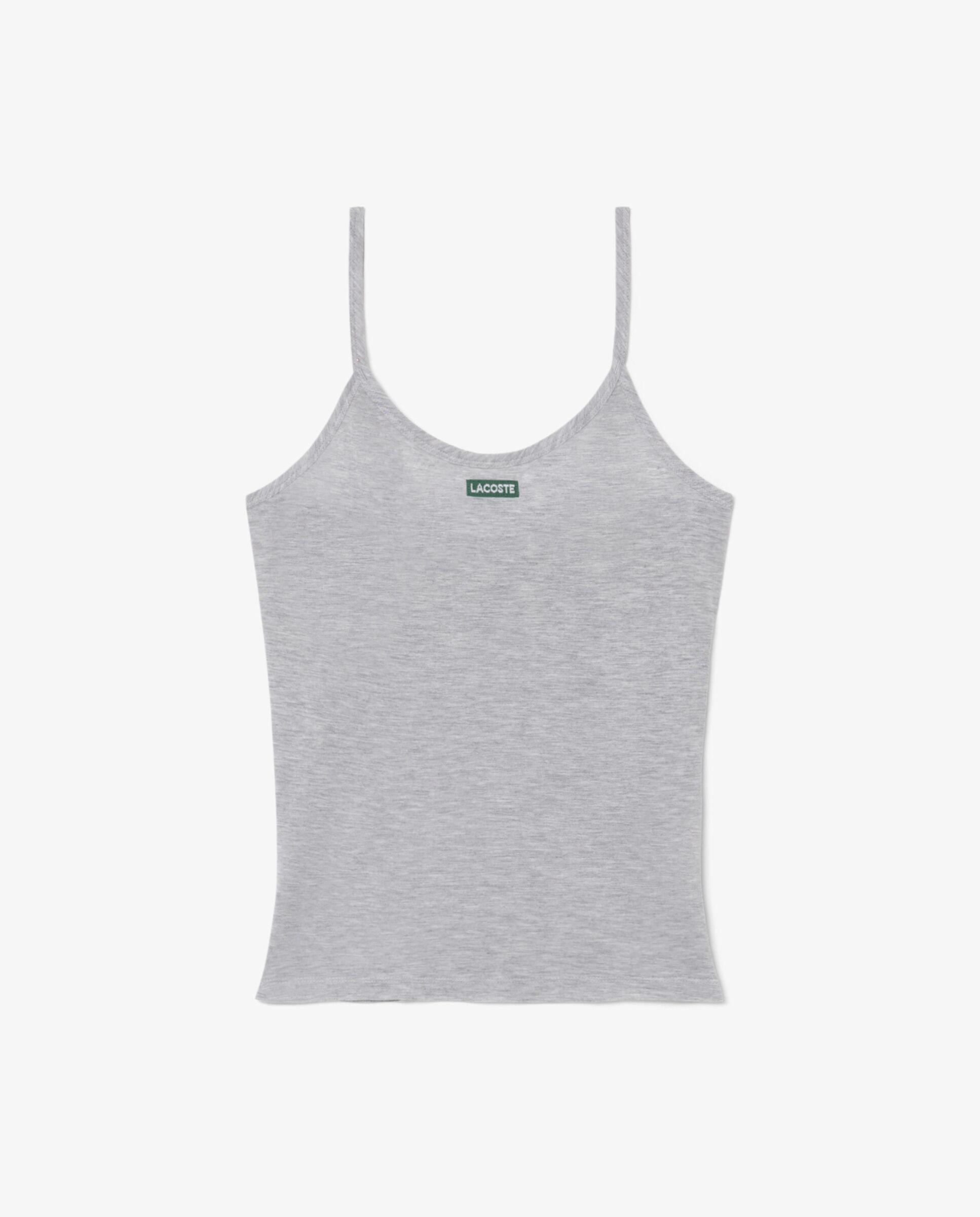 Camiseta de mujer de tirantes de punto de corte ajustado con insignia en negro de manga corta - Lacoste - Gris oscuro Gris oscuro-6