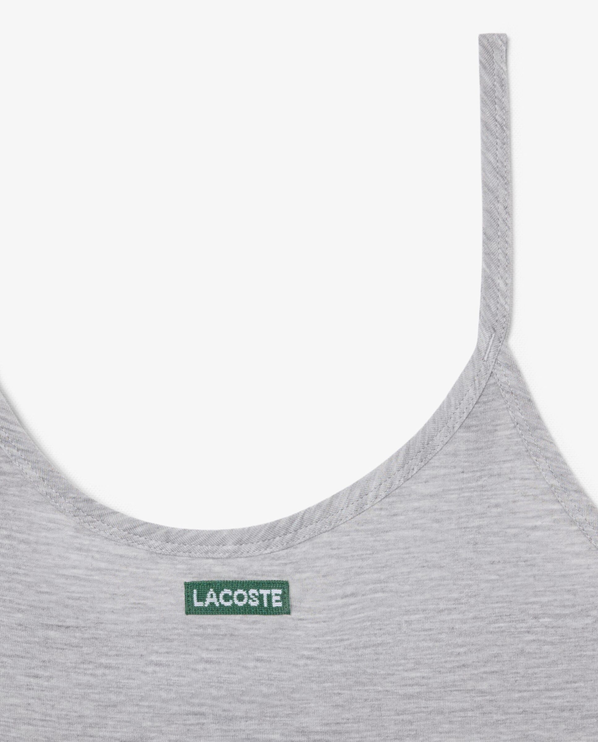 Camiseta de mujer de tirantes de punto de corte ajustado con insignia en negro de manga corta - Lacoste - Gris oscuro Gris oscuro-5