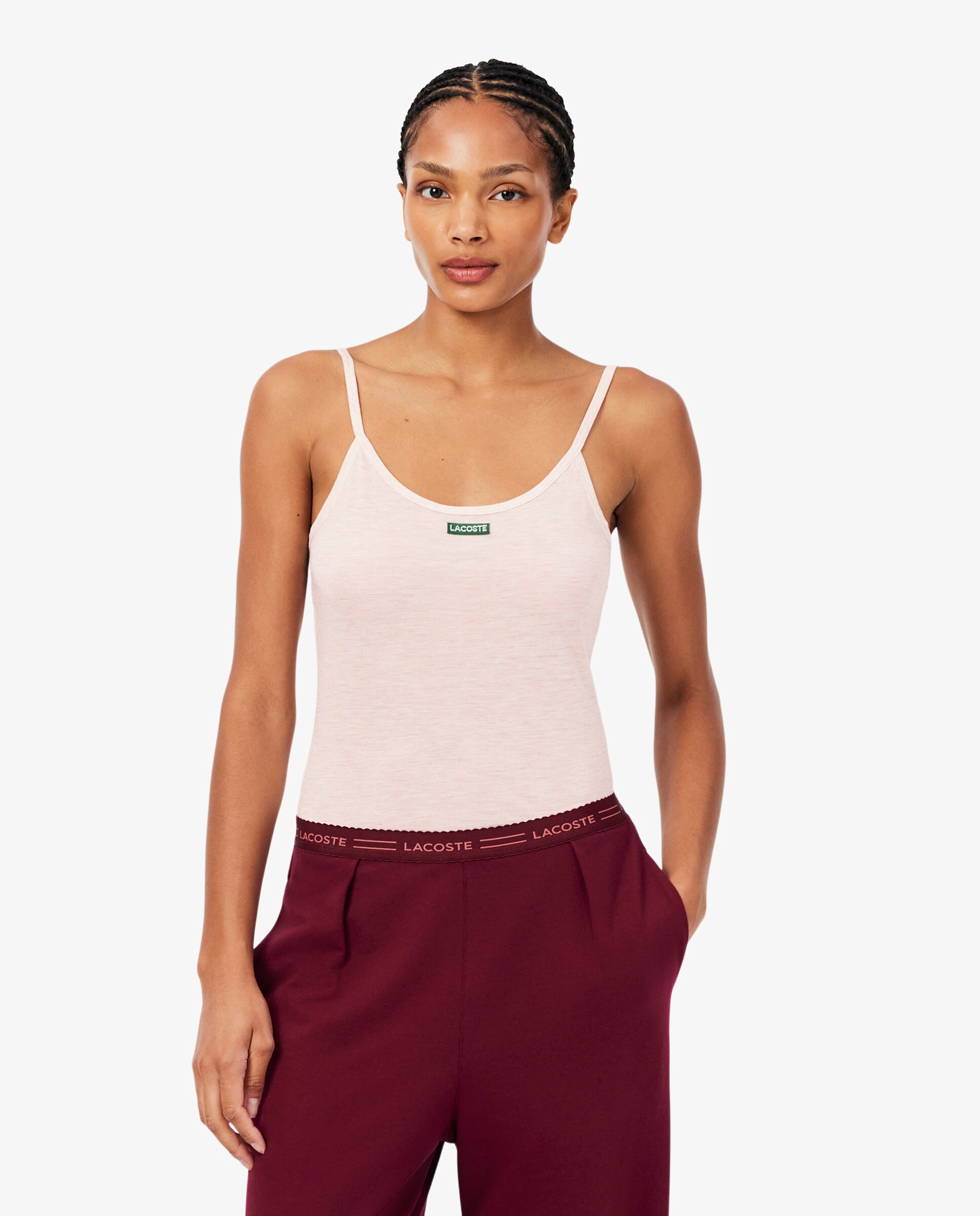 Camiseta de mujer de tirantes de punto de corte ajustado con insignia en negro de manga corta - Lacoste - Negro Negro-1