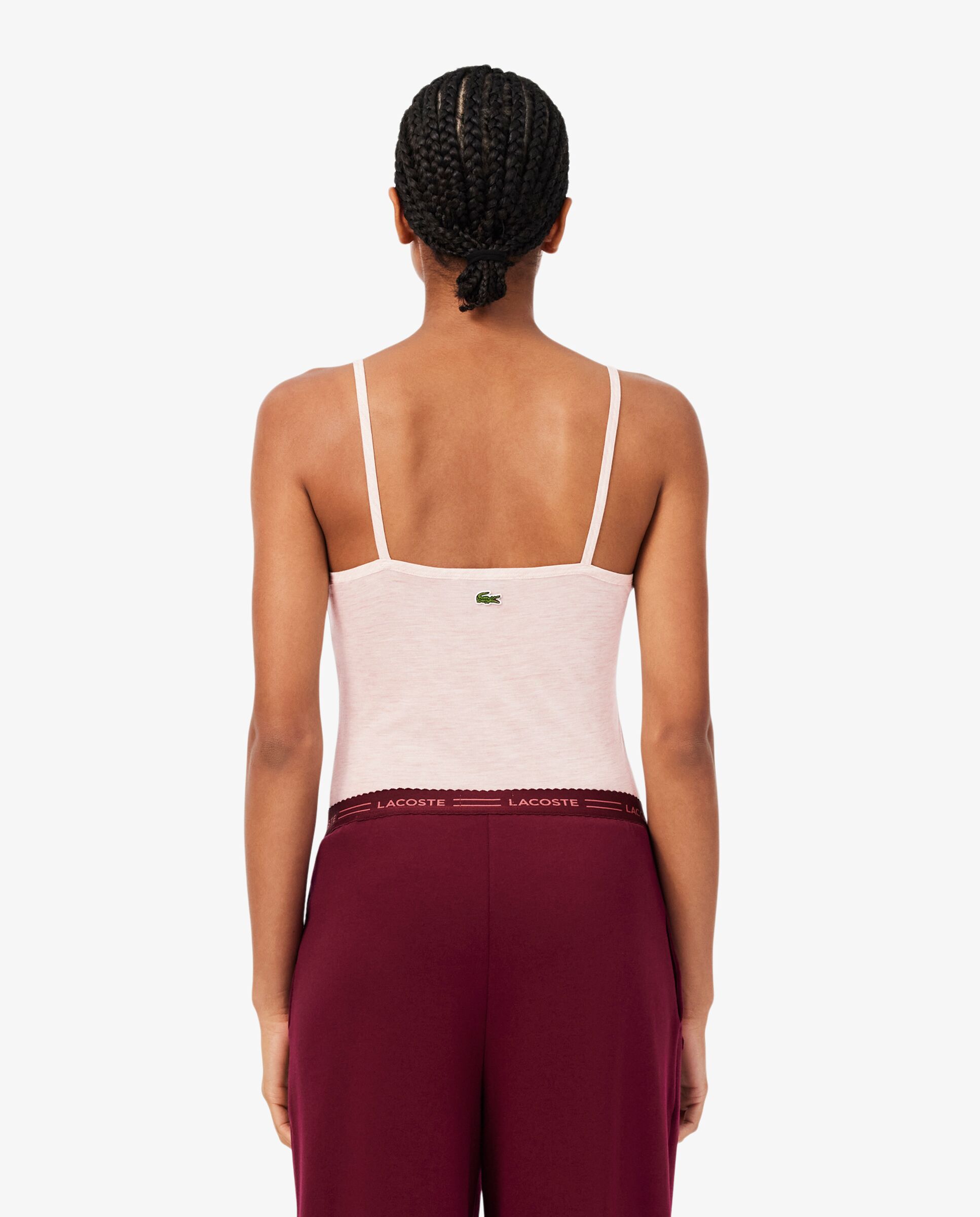 Camiseta de mujer de tirantes de punto de corte ajustado con insignia en negro de manga corta - Lacoste - Negro Negro-2