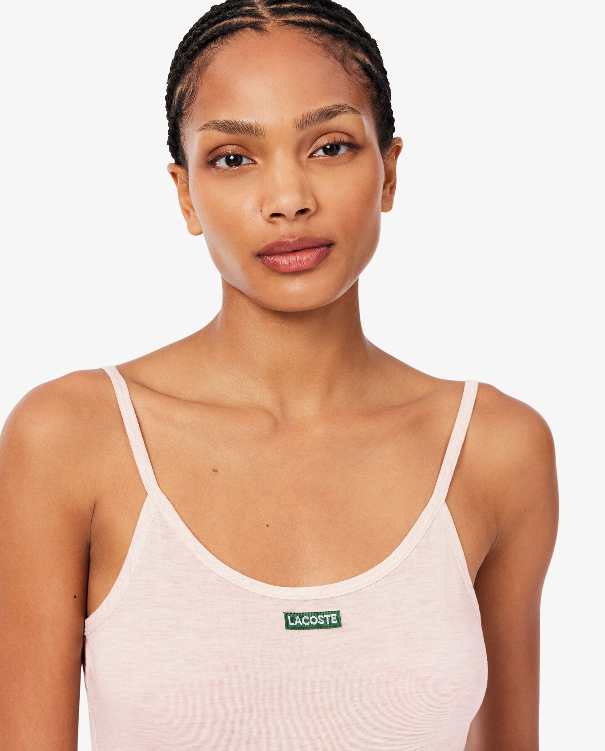 Camiseta de mujer de tirantes de punto de corte ajustado con insignia en negro de manga corta - Lacoste - Negro Negro-3