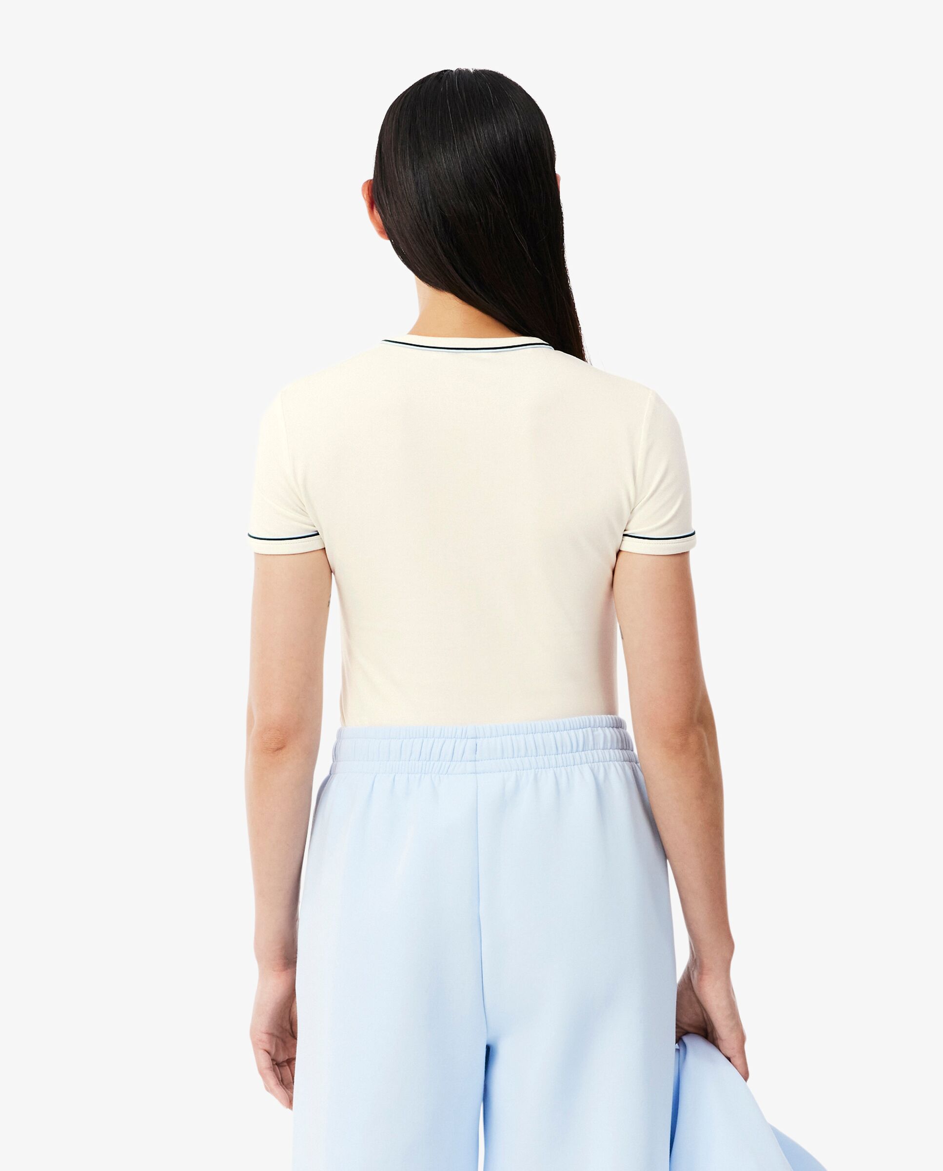 Camiseta de mujer de punto con ribete en contraste de manga corta - Lacoste - Blanco Blanco-2