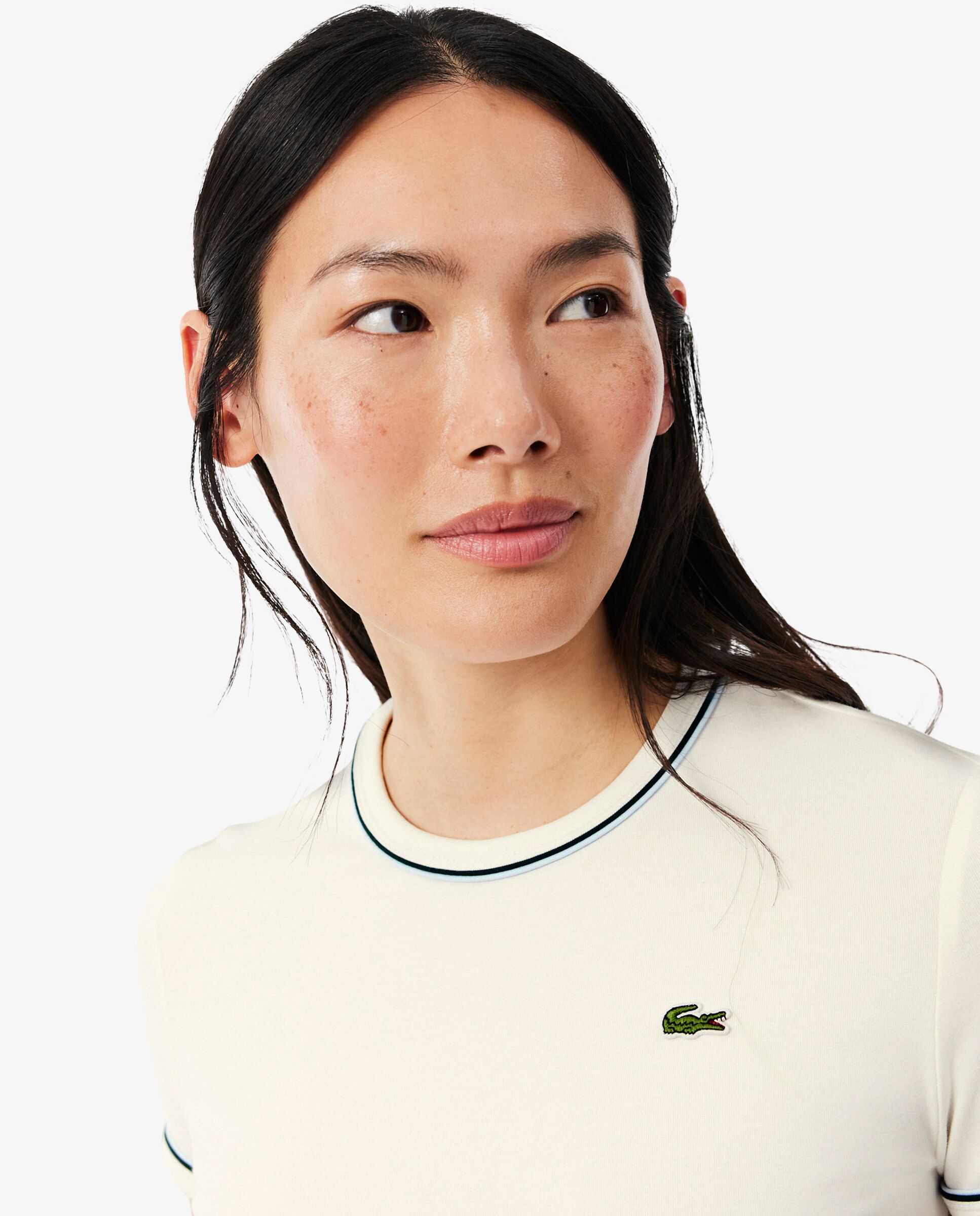 Camiseta de mujer de punto con ribete en contraste de manga corta - Lacoste - Blanco Blanco-3