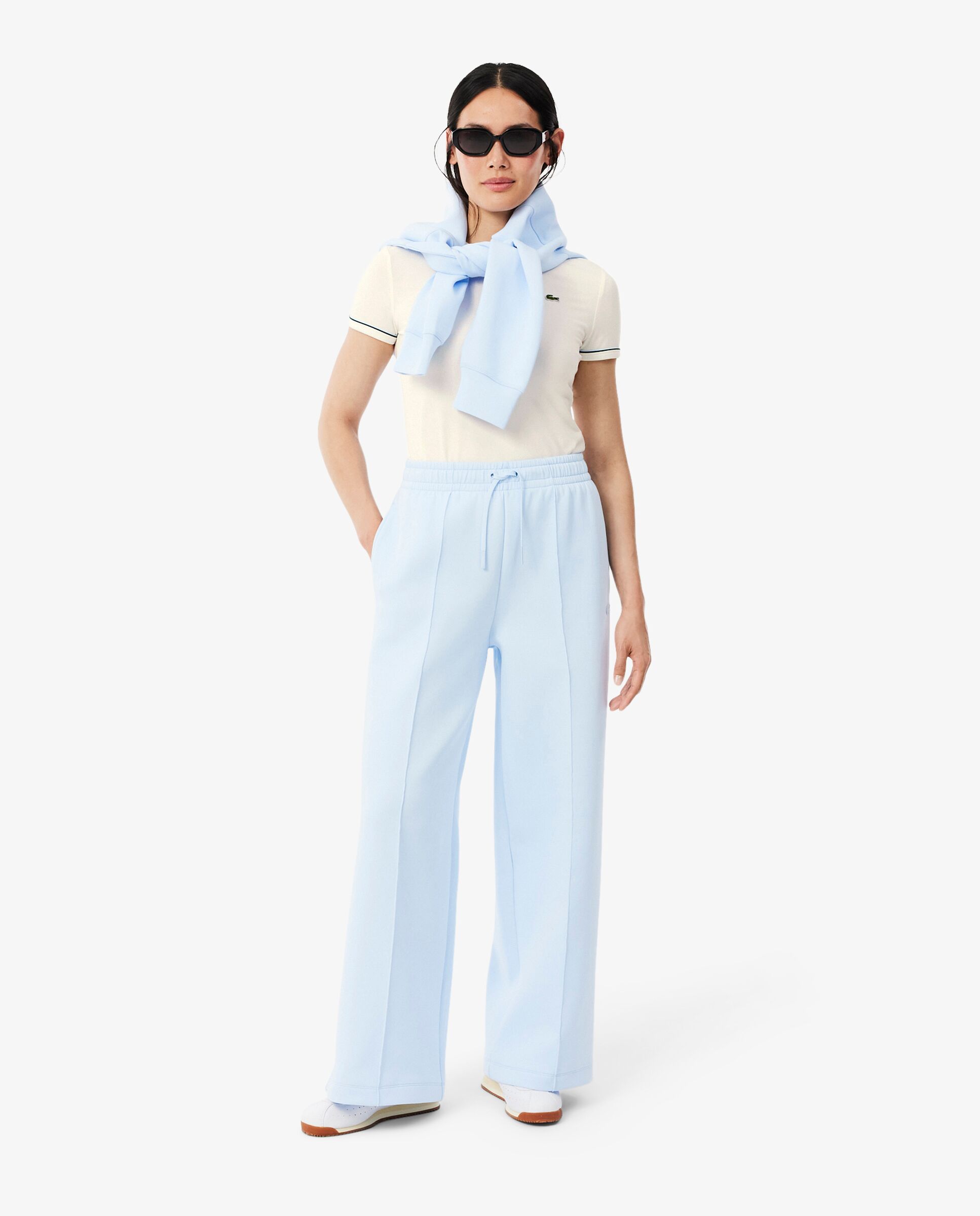 Camiseta de mujer de punto con ribete en contraste de manga corta - Lacoste - Blanco Blanco-4