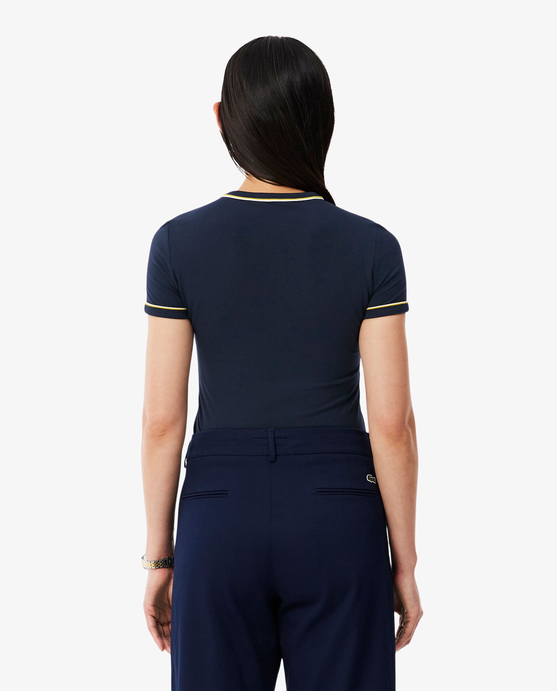 Camiseta de mujer de punto con ribete en contraste de manga corta - Lacoste - Amarillo Amarillo-2