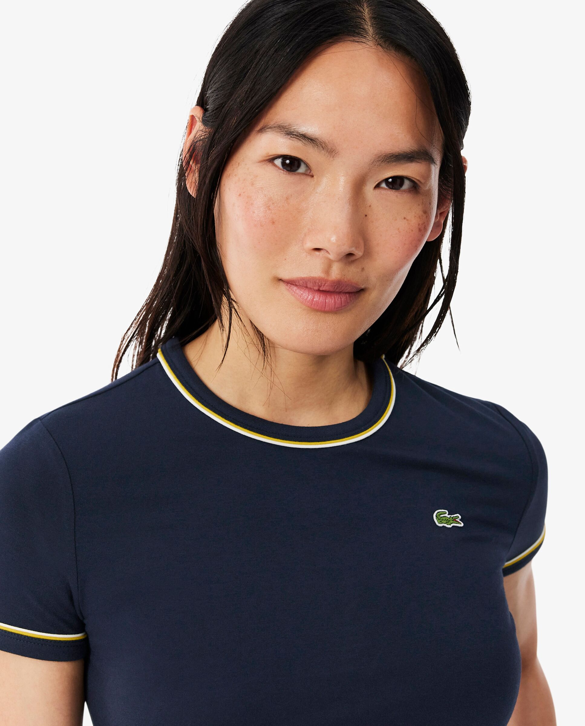 Camiseta de mujer de punto con ribete en contraste de manga corta - Lacoste - Amarillo Amarillo-3