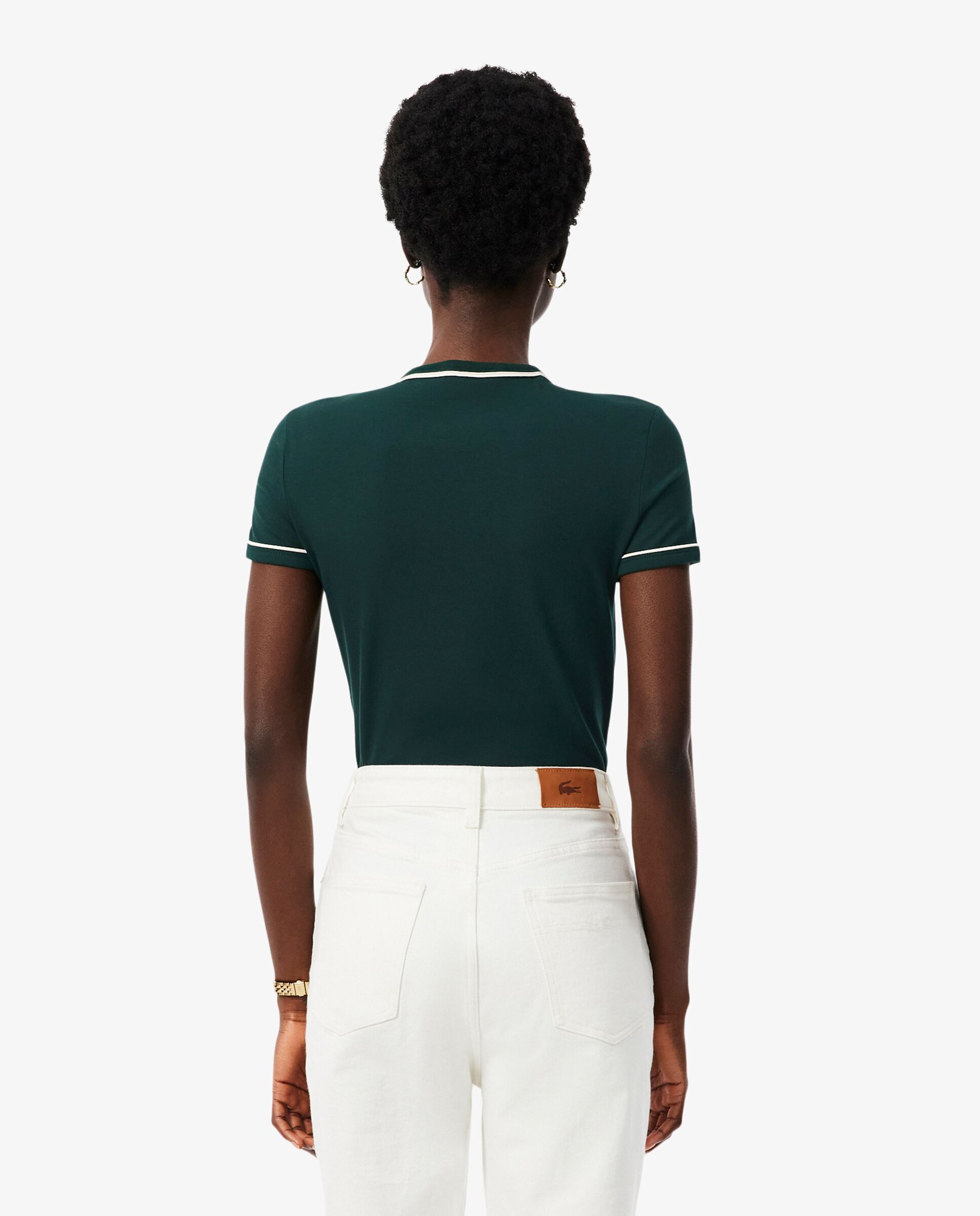 Camiseta de mujer de punto con ribete en contraste de manga corta - Lacoste - Verde Verde-2