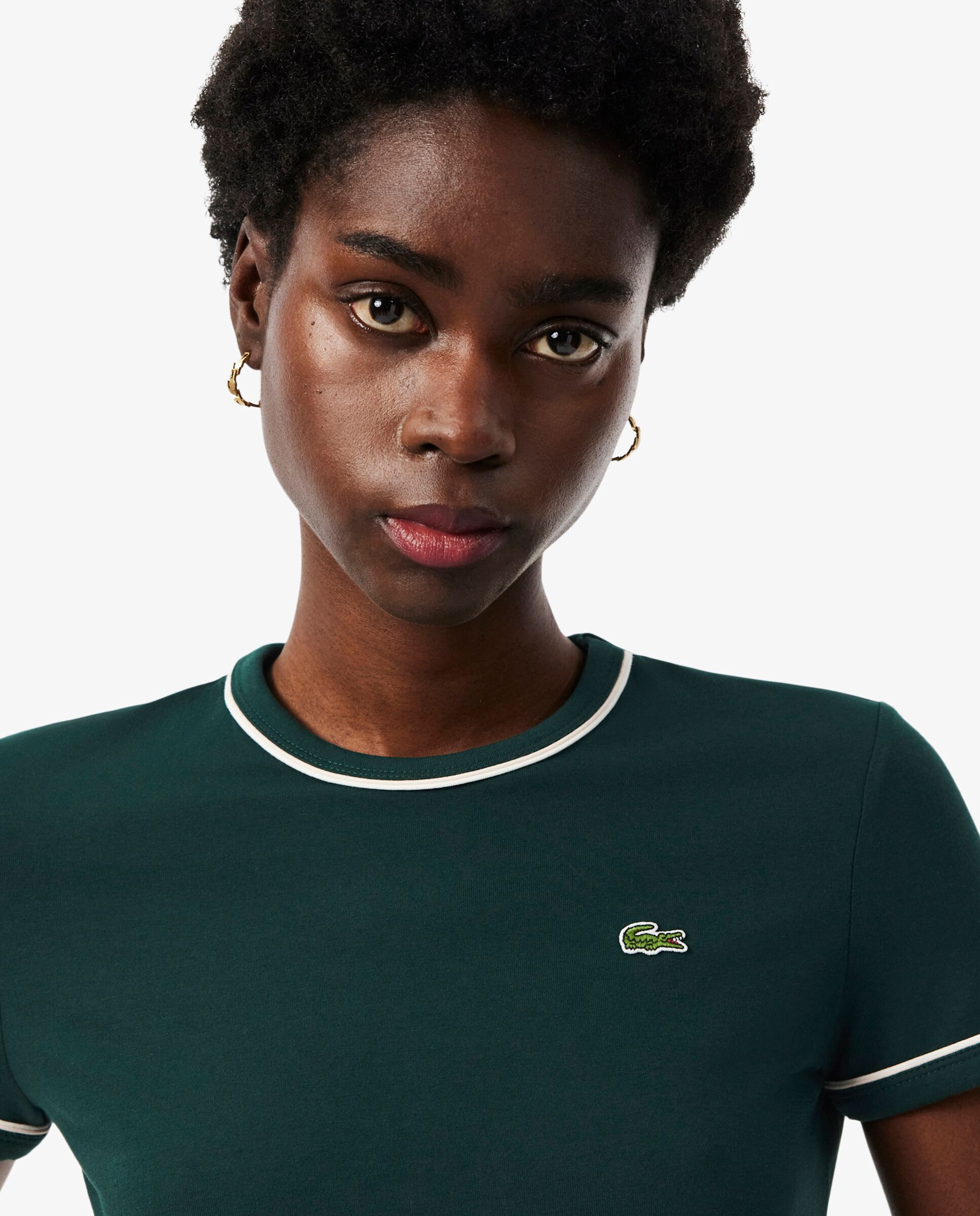 Camiseta de mujer de punto con ribete en contraste de manga corta - Lacoste - Verde Verde-3