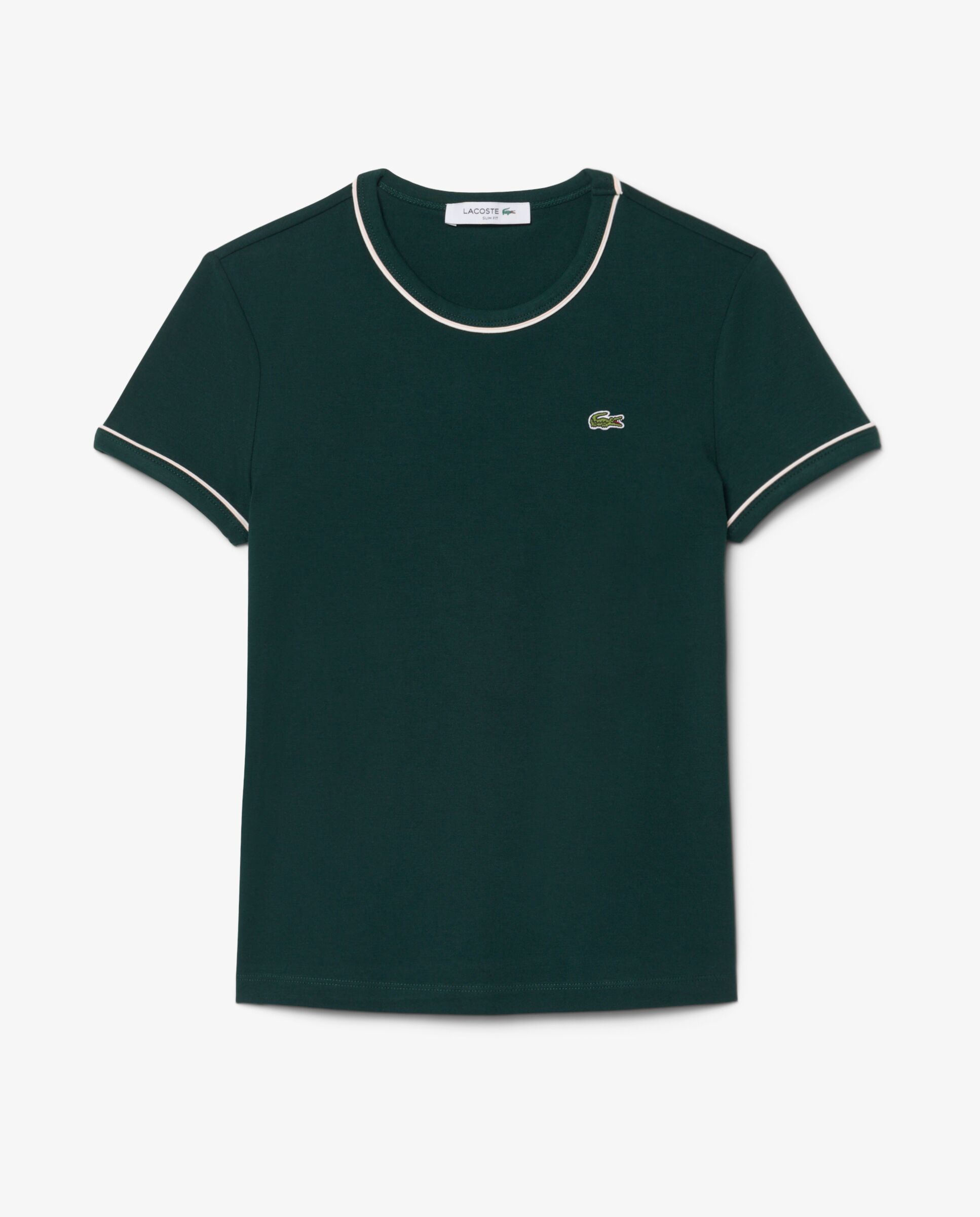 Camiseta de mujer de punto con ribete en contraste de manga corta - Lacoste - Verde Verde-6