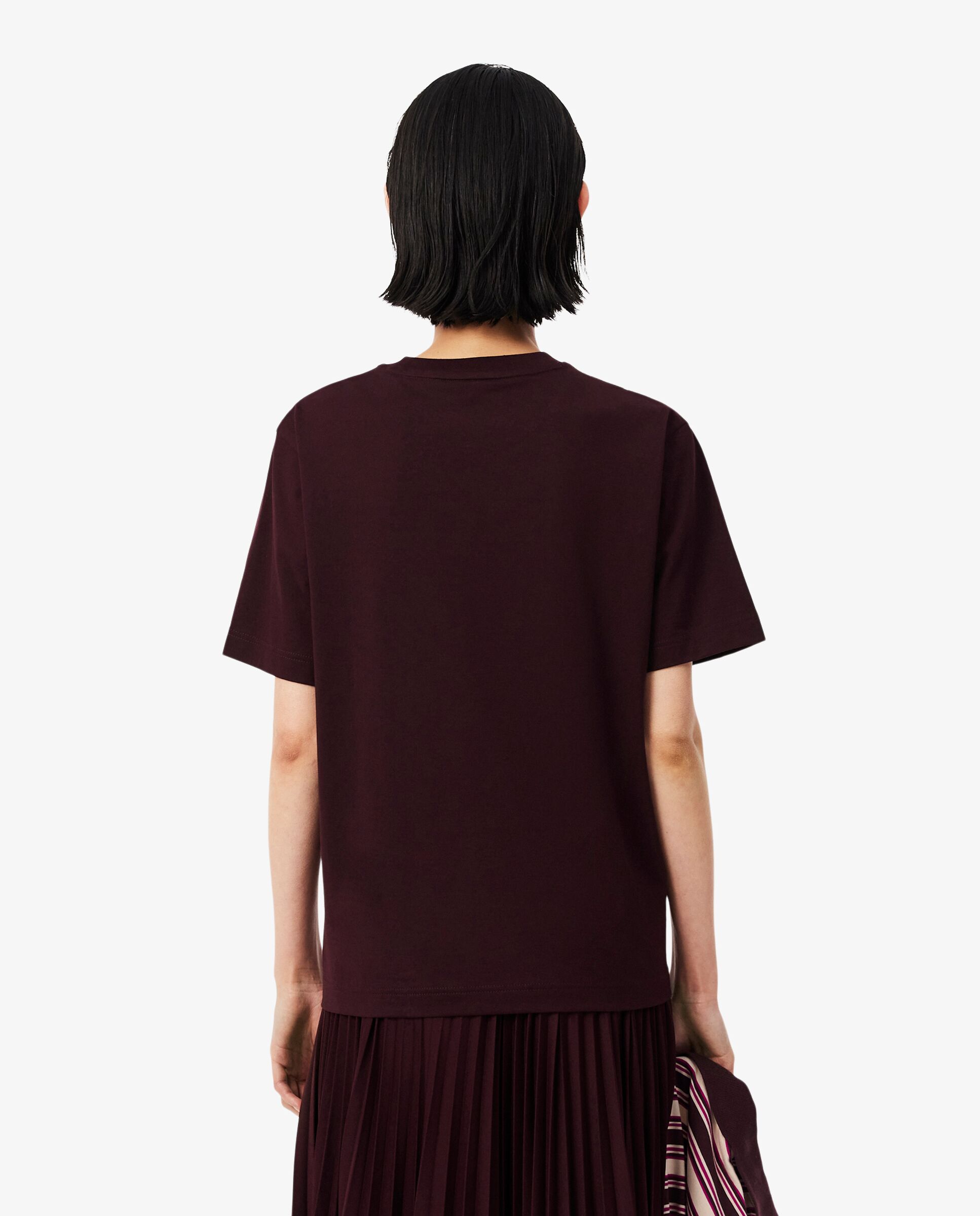 Camiseta de mujer de corte holgado de algodón suave de manga corta - Lacoste - Marrón Marrón-2