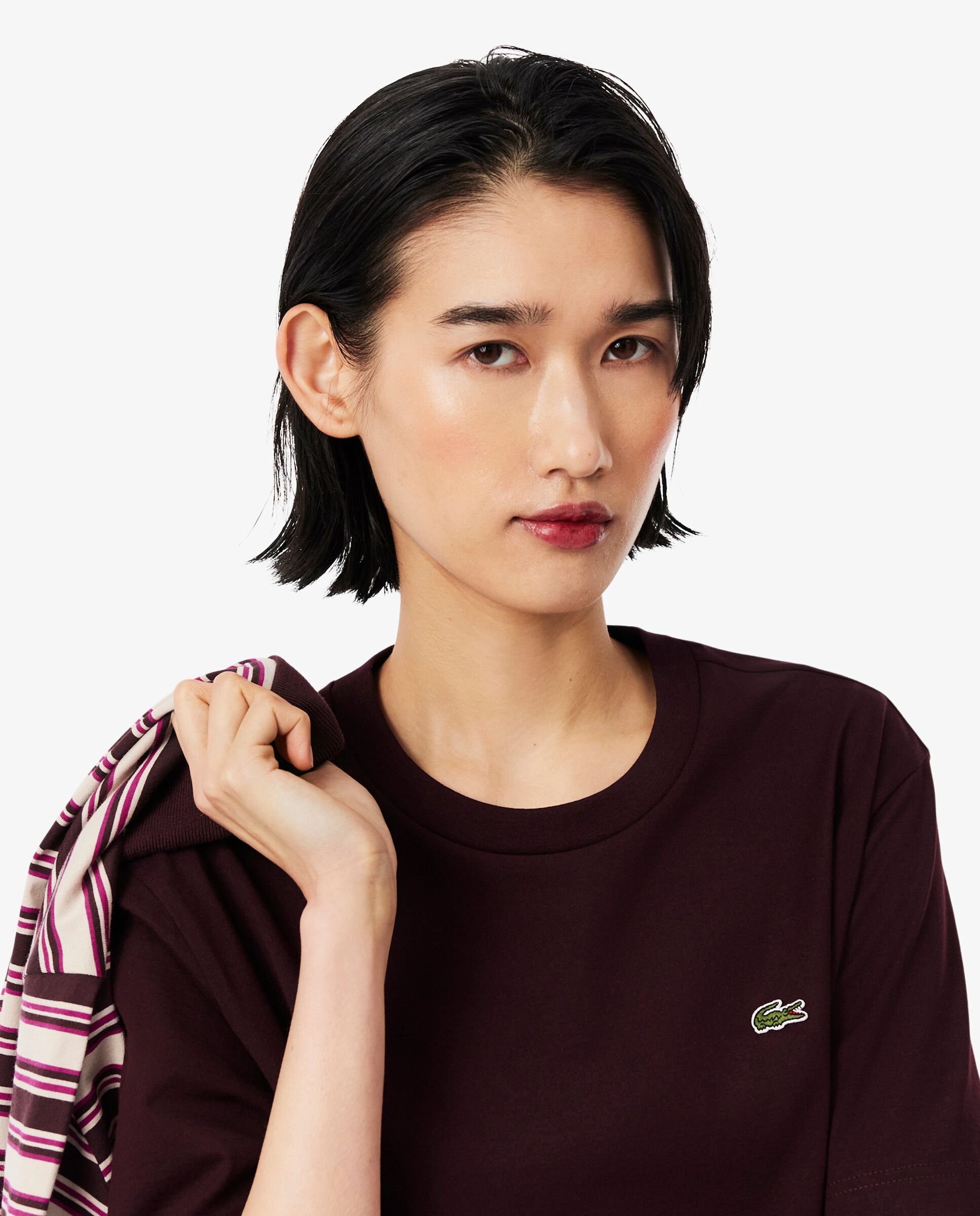 Camiseta de mujer de corte holgado de algodón suave de manga corta - Lacoste - Marrón Marrón-3