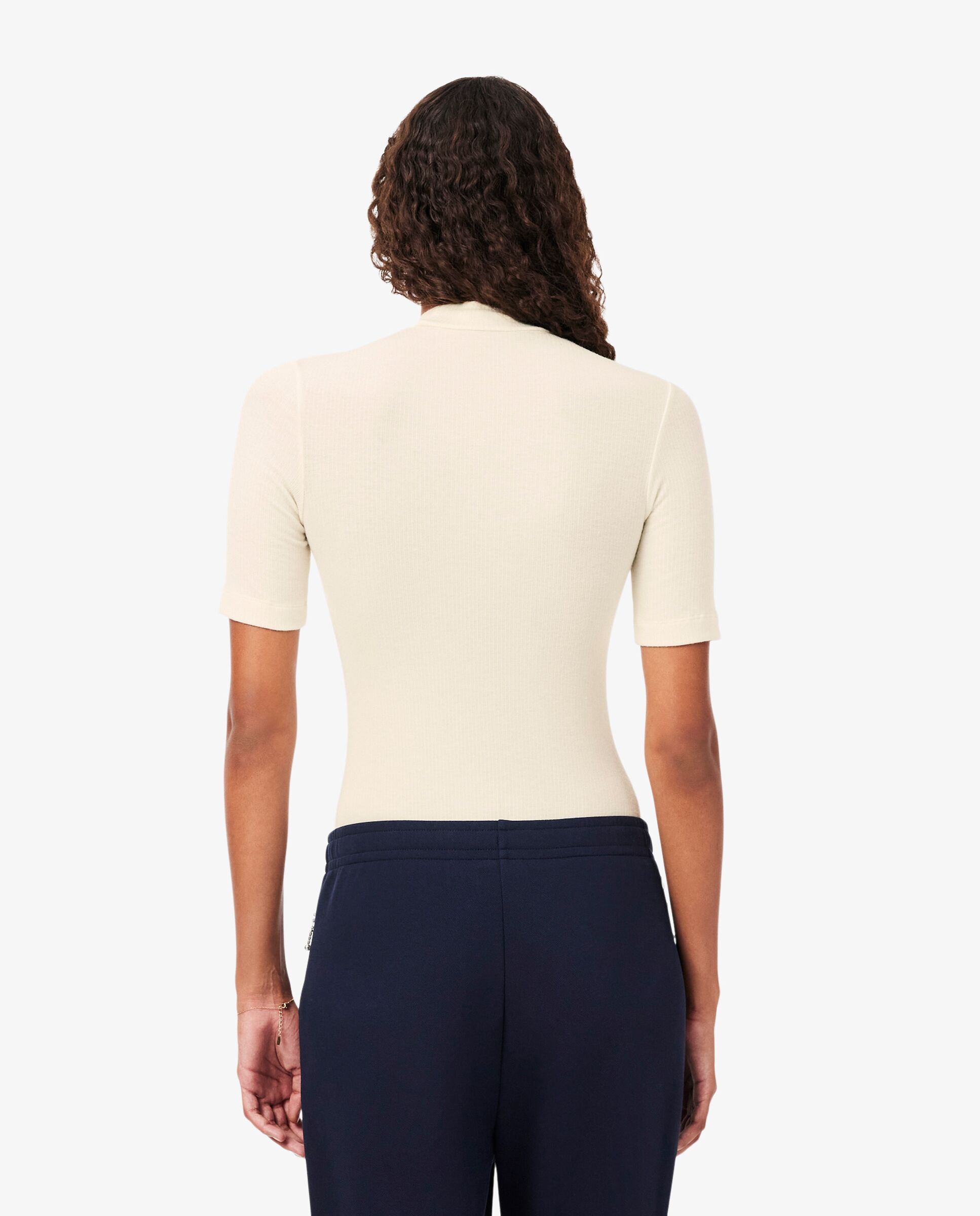 Camiseta de mujer de cuello alto en tejido de canalé de lana de corte ajustado en - Lacoste - Blanco Blanco-2