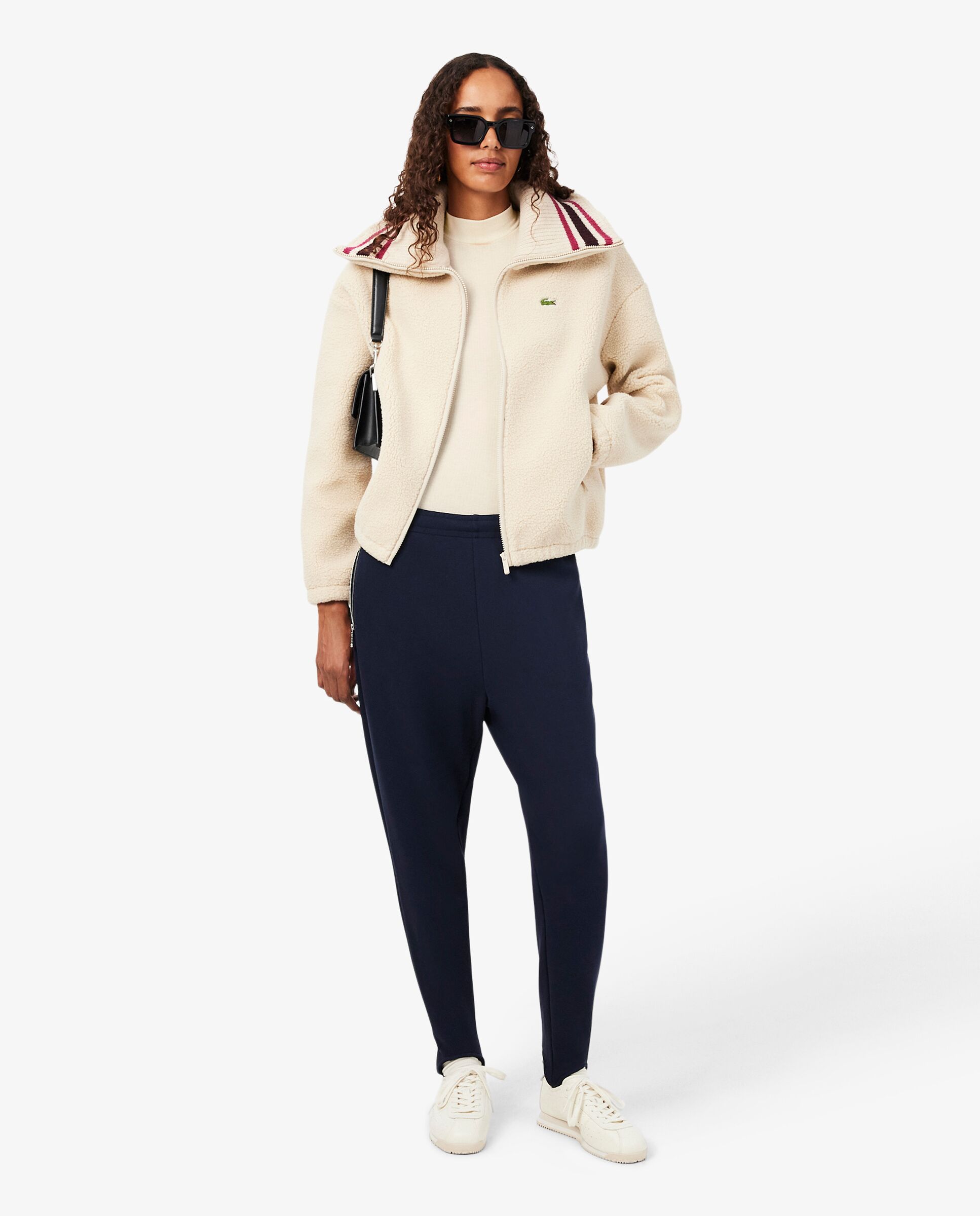 Camiseta de mujer de cuello alto en tejido de canalé de lana de corte ajustado en - Lacoste - Blanco Blanco-4