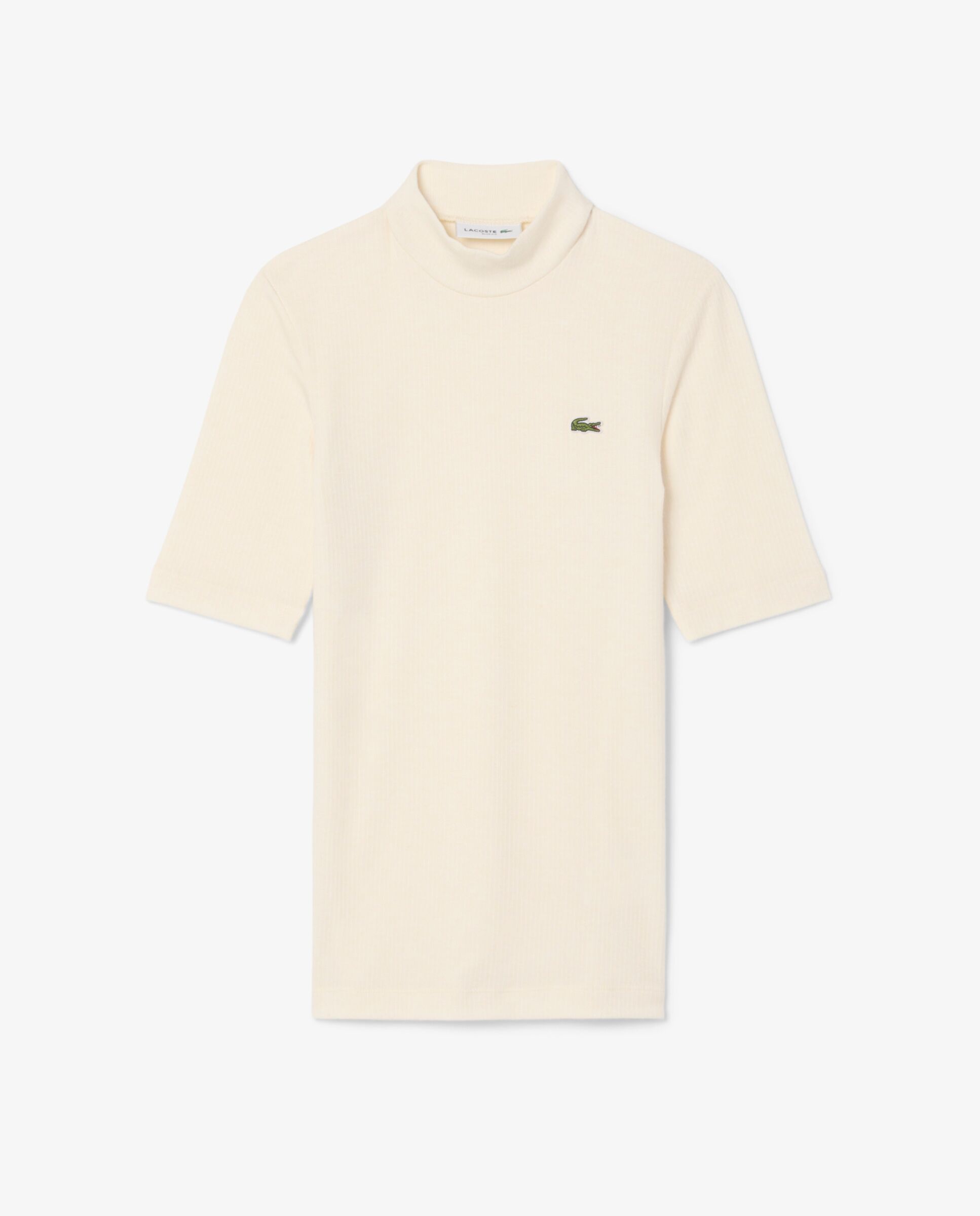 Camiseta de mujer de cuello alto en tejido de canalé de lana de corte ajustado en - Lacoste - Blanco Blanco-6