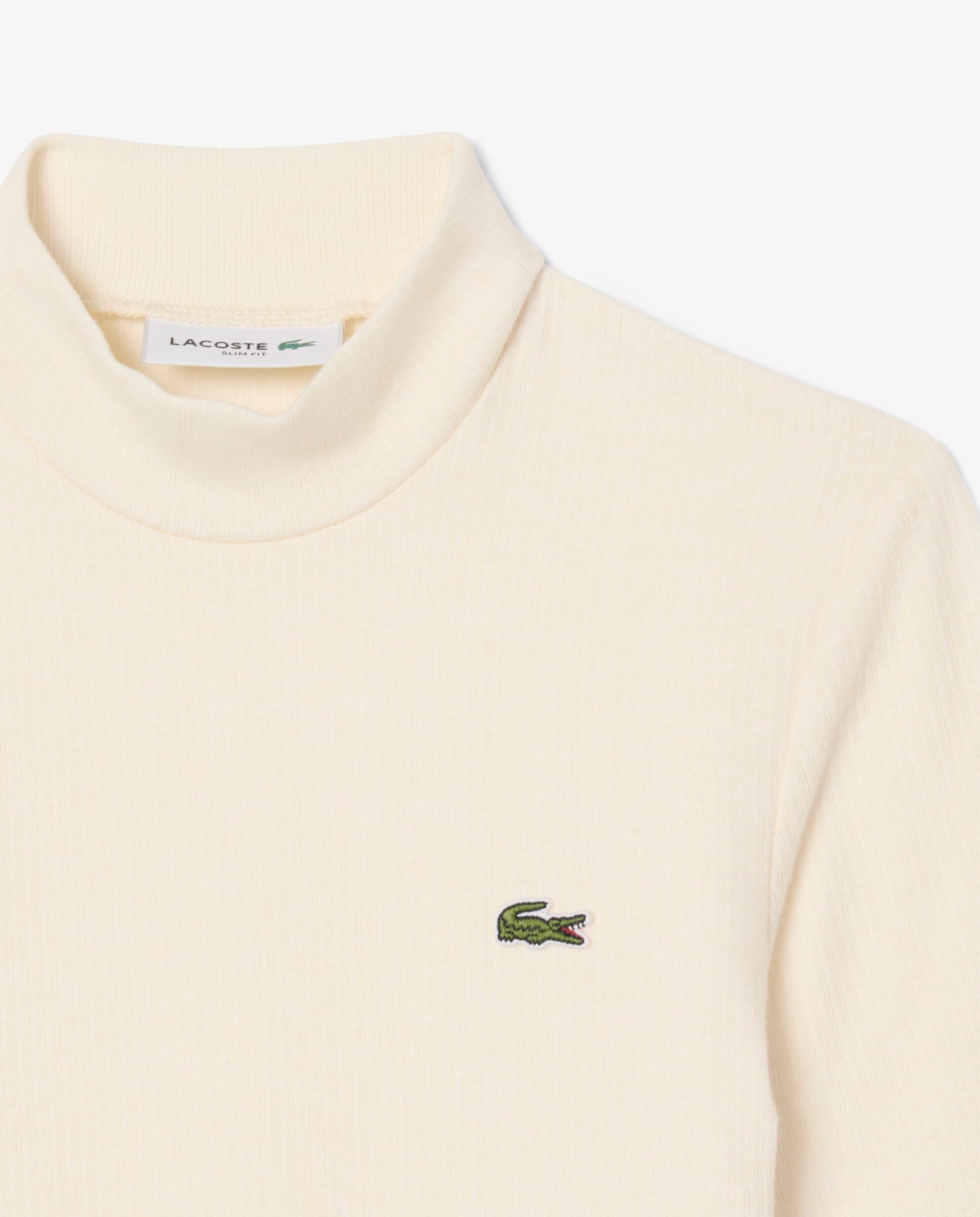 Camiseta de mujer de cuello alto en tejido de canalé de lana de corte ajustado en - Lacoste - Blanco Blanco-5