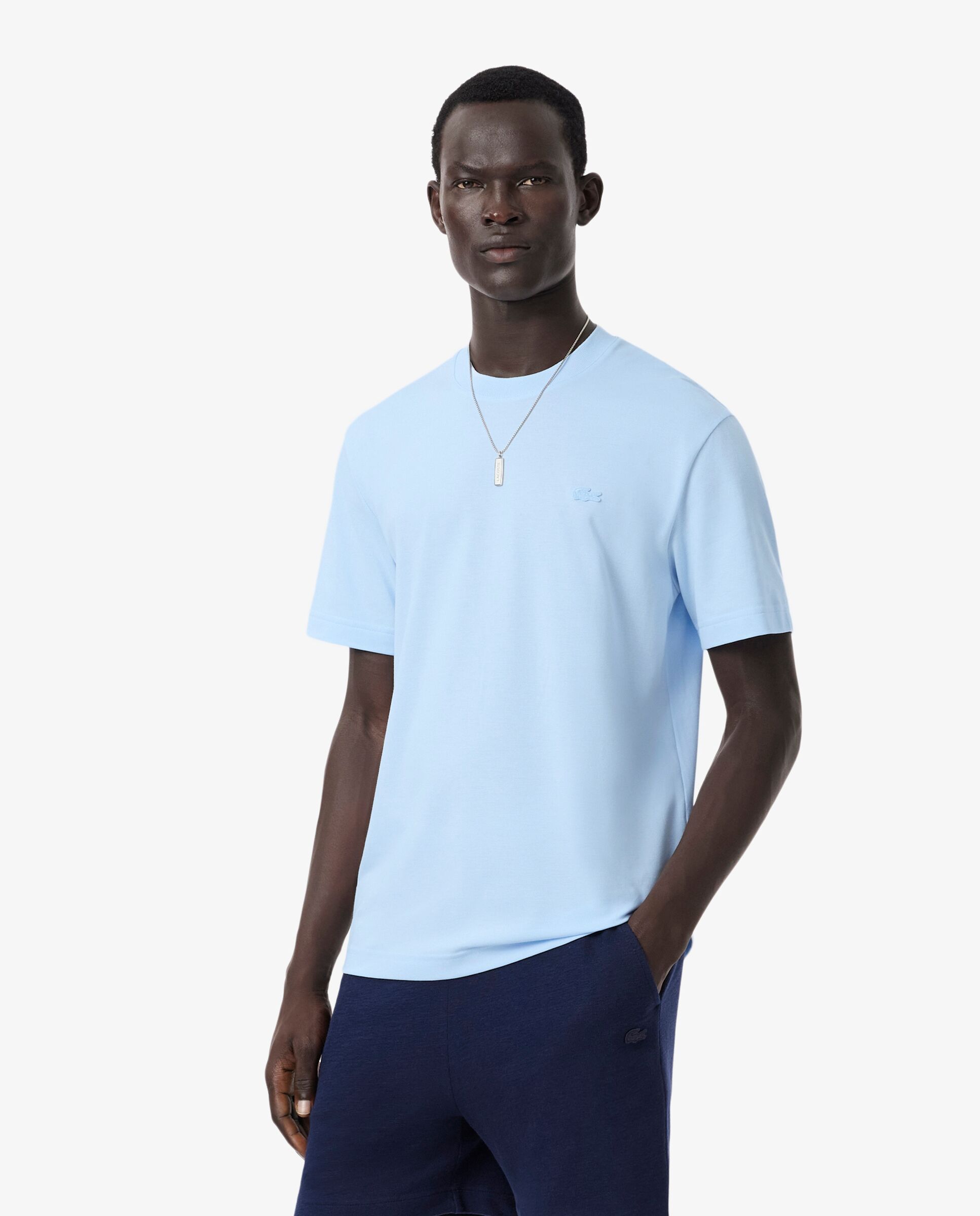 Camiseta de hombre de piqué de algodón pima en azul de manga corta - Lacoste - Azul claro Azul claro-1
