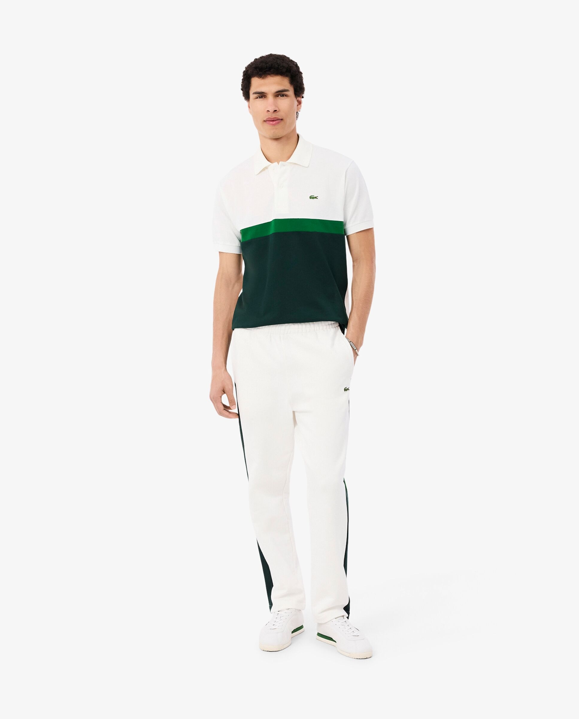 Pantalón de hombre de chándal de hombre con bloques de color en - Lacoste - Blanco Verde-1
