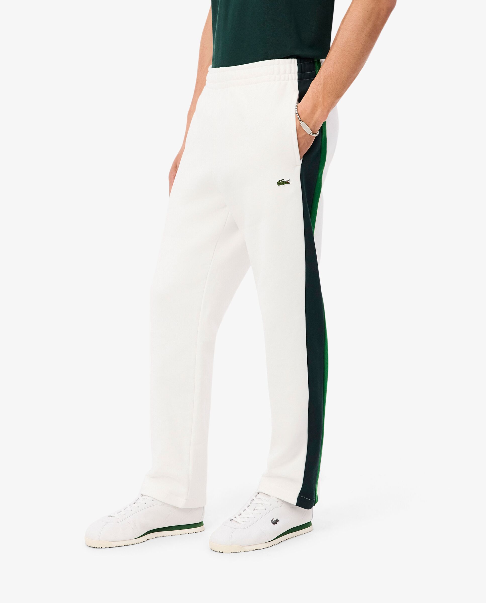 Pantalón de hombre de chándal de hombre con bloques de color en - Lacoste - Blanco Verde-3