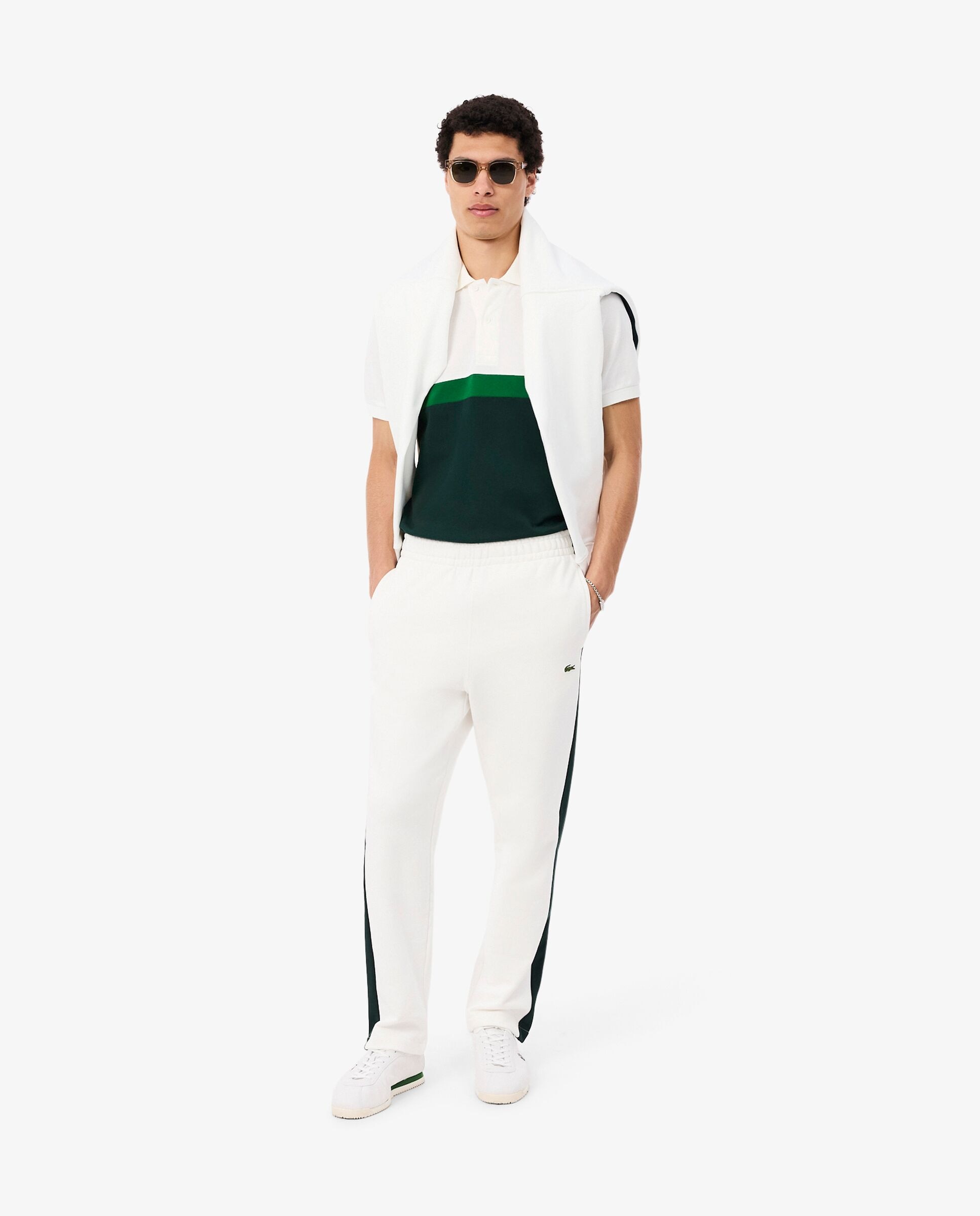 Pantalón de hombre de chándal de hombre con bloques de color en - Lacoste - Blanco Verde-4