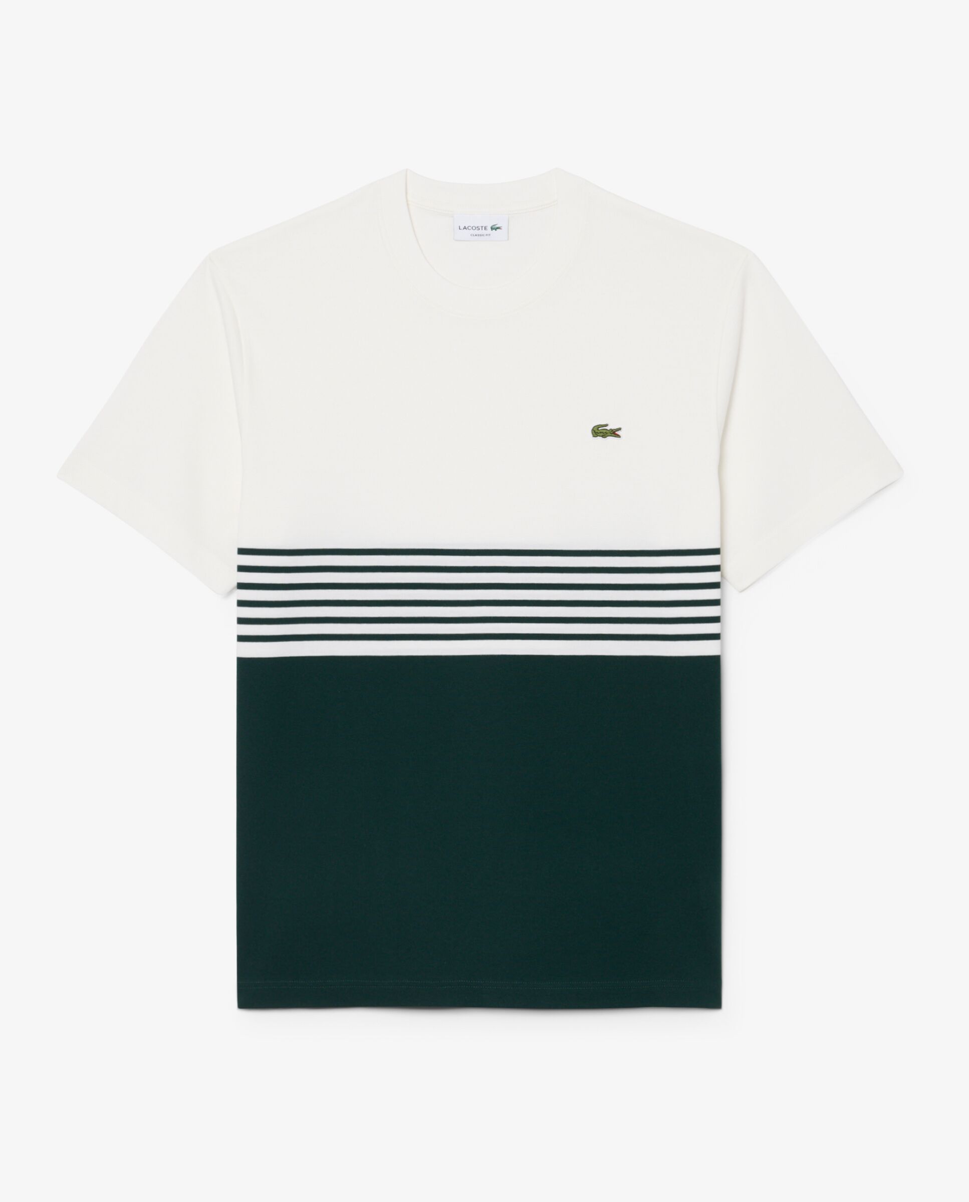 Lacoste - Camiseta de hombre de punto jersey de hombre de rayas con bloques de color en negro de manga corta.