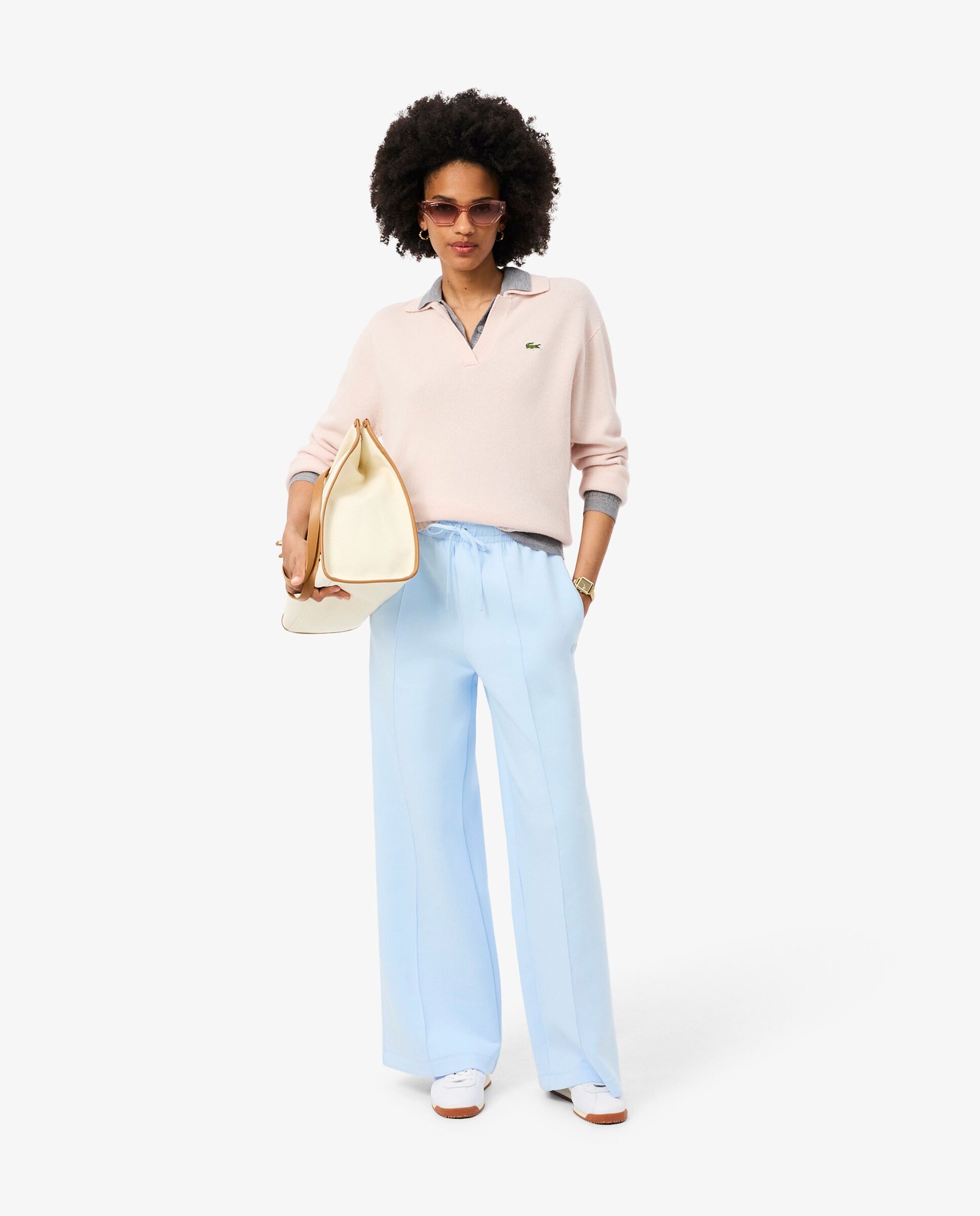 Pantalón de mujer de chándal de corte amplio de punto - Lacoste - Azul claro Azul claro-4