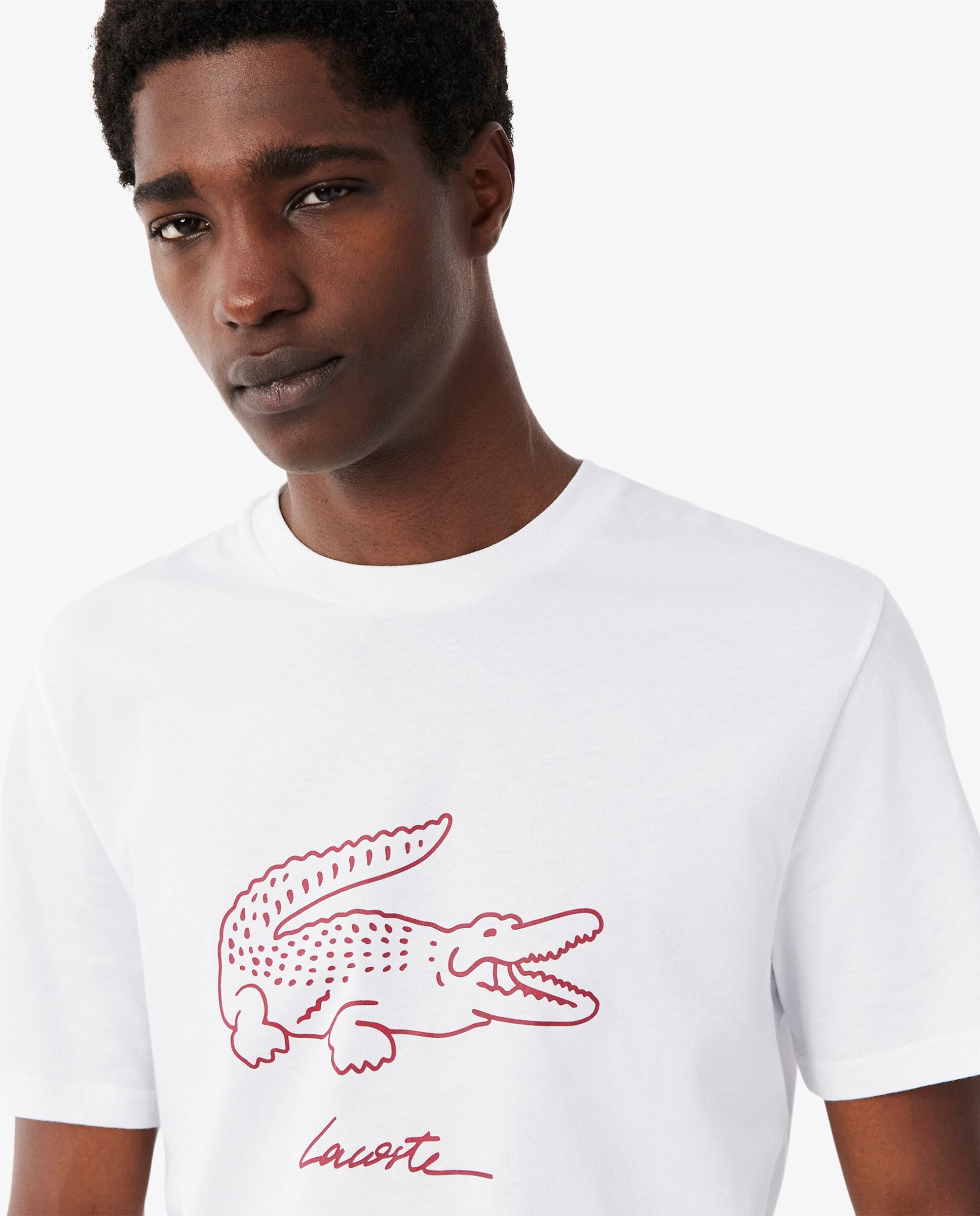 Camiseta de hombre de loungewear de algodón estampado en de manga corta - Lacoste - Blanco Blanco-3