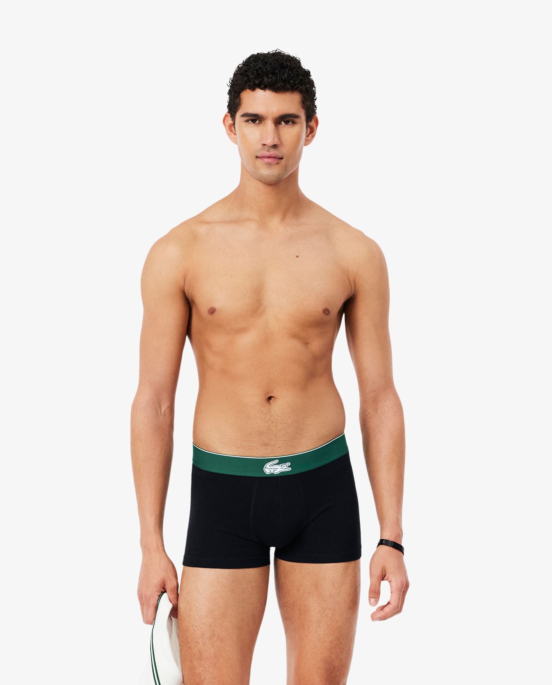 Imagen 0 de Pack de 3 calzoncillos Lacoste de algodón con logo en la cintura Negro