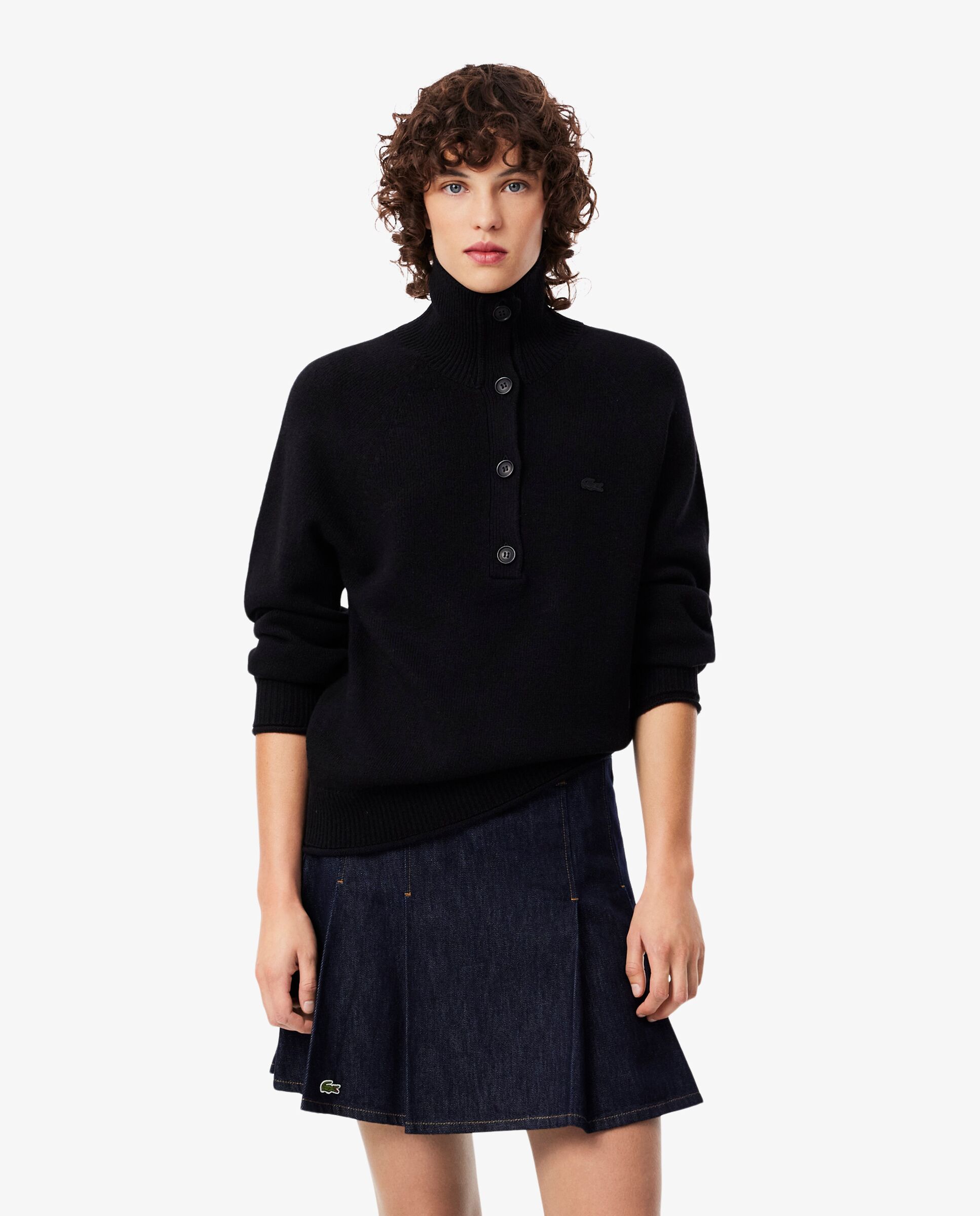 De cuello alto de lana cardada en marrón - Lacoste - Negro Negro-1