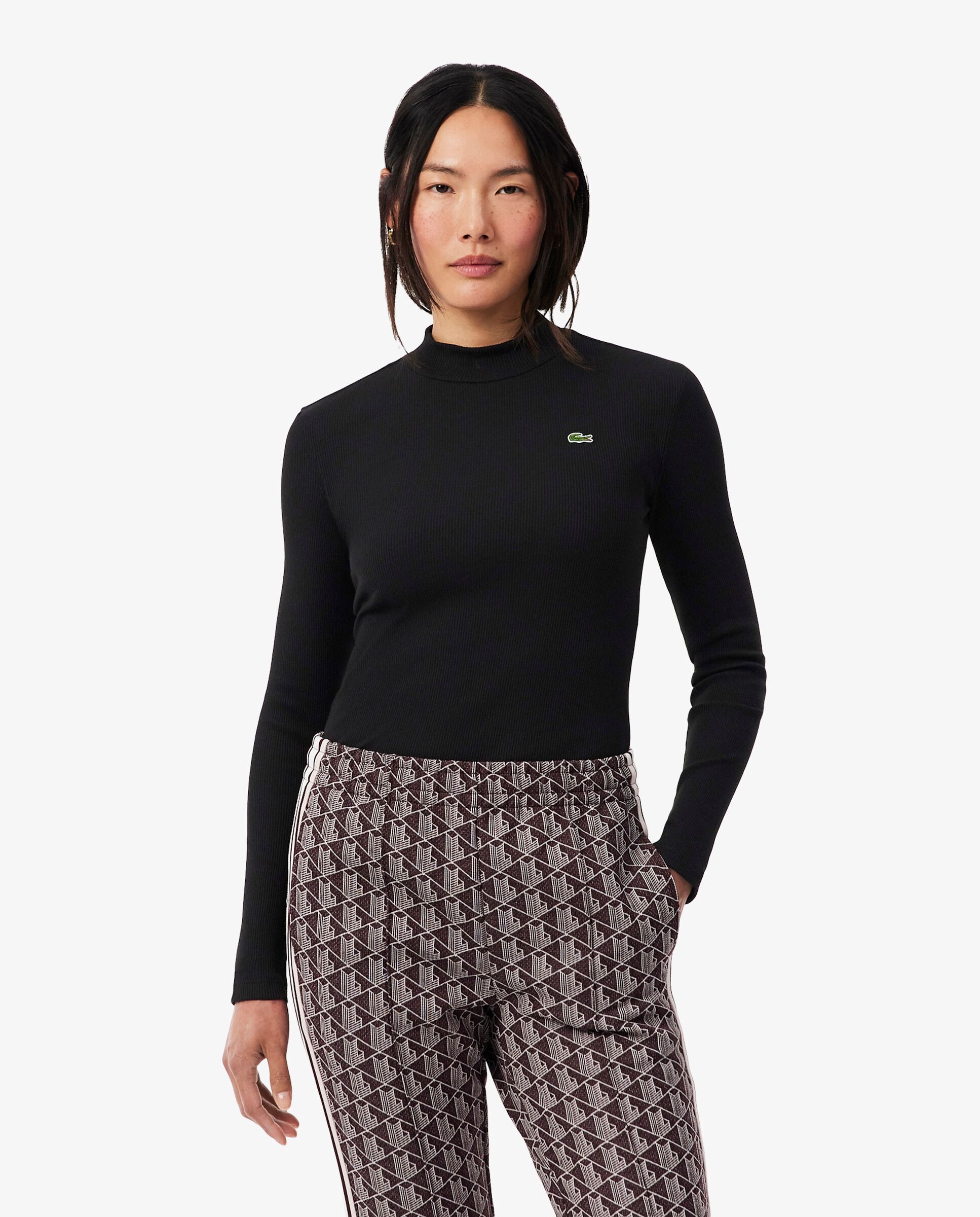 Camiseta de mujer de manga larga y cuello alto de corte ajustado en rosa - Lacoste - Negro Negro-1