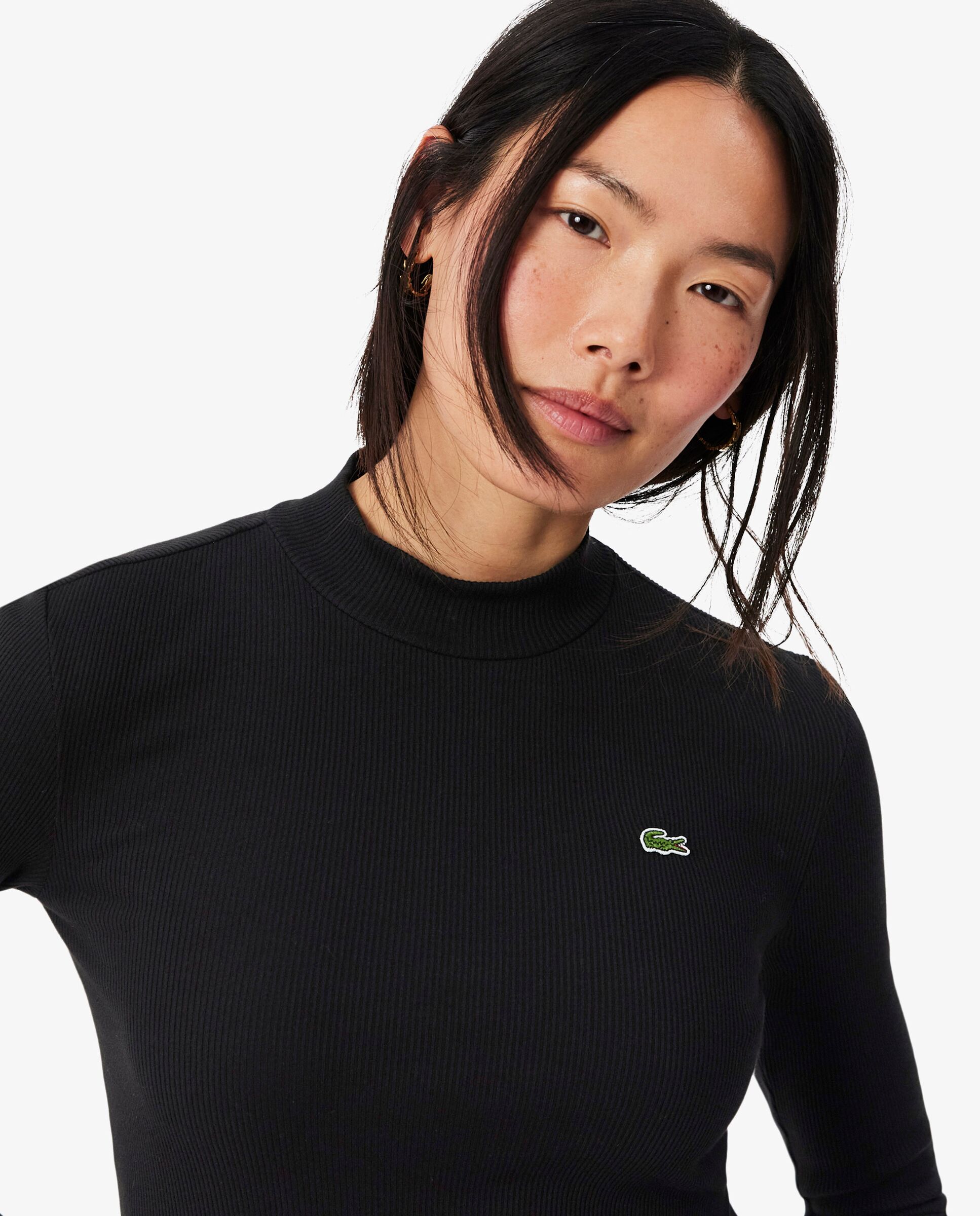 Camiseta de mujer de manga larga y cuello alto de corte ajustado en rosa - Lacoste - Negro Negro-3