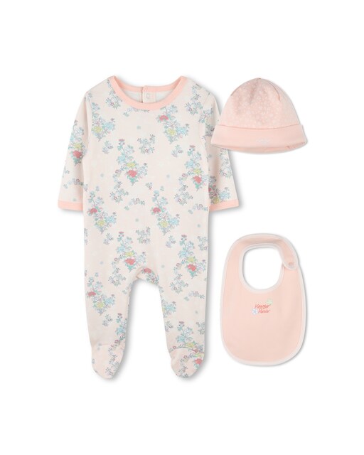 Imagen 0 de Pijama de bebé niña estampado con gorrito y babero a juego