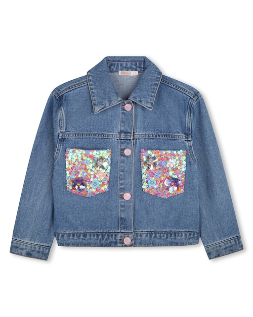 Imagen 0 de Cazadora de bebé niña denim con bolsillos de lentejuelas
