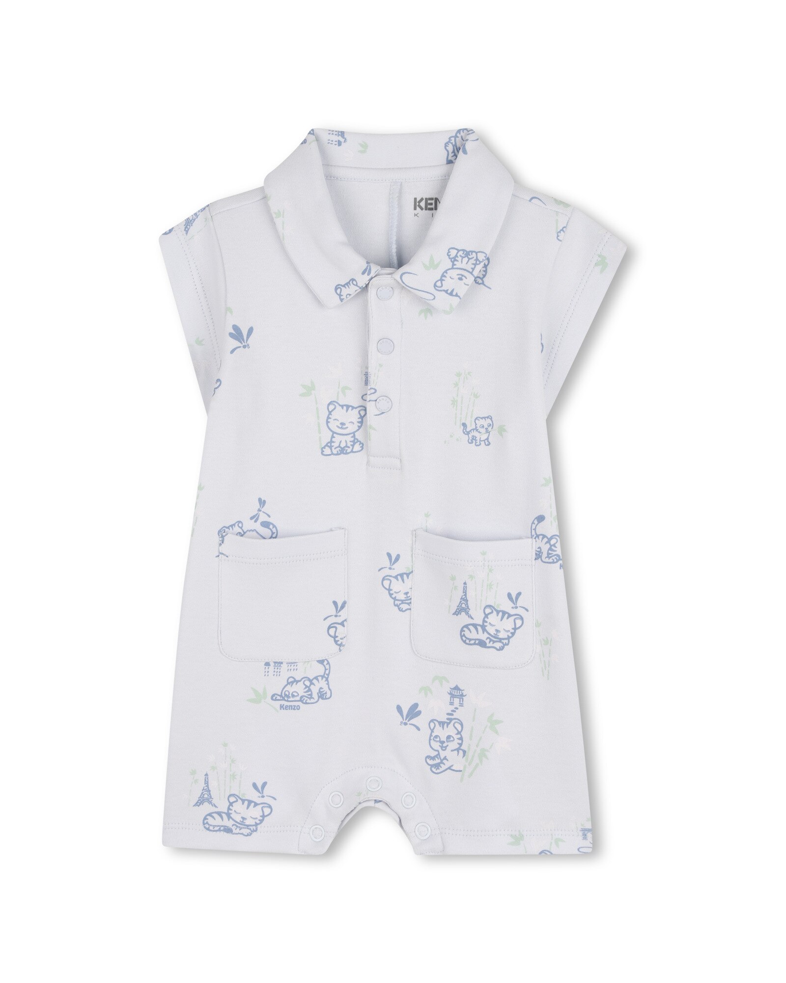 Imagen 0 de Pelele de bebé niño de manga corta con estampado grande en algodón Natural