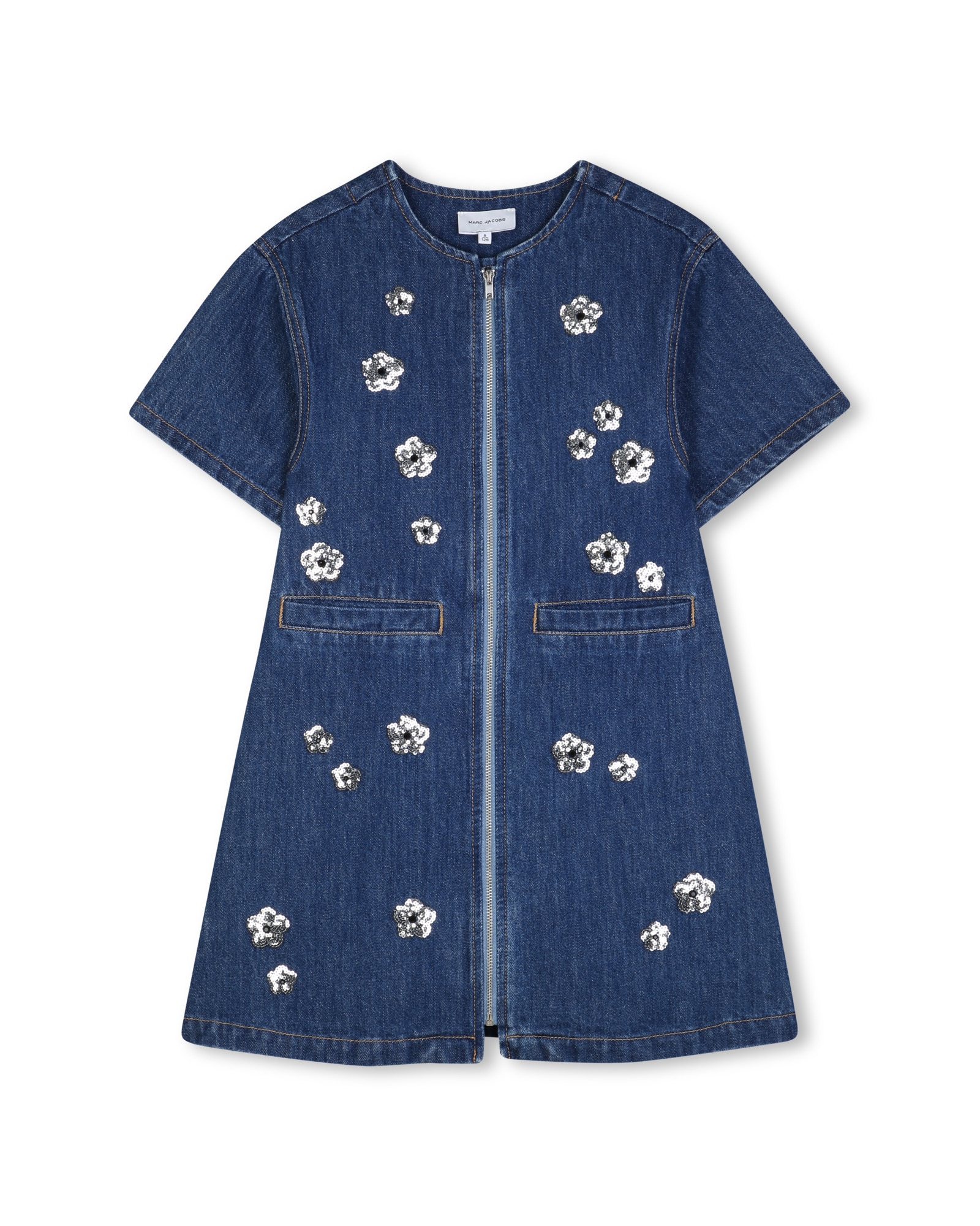 Imagen 0 de Vestido de niña de manga corta con estampado grande en algodón Azul