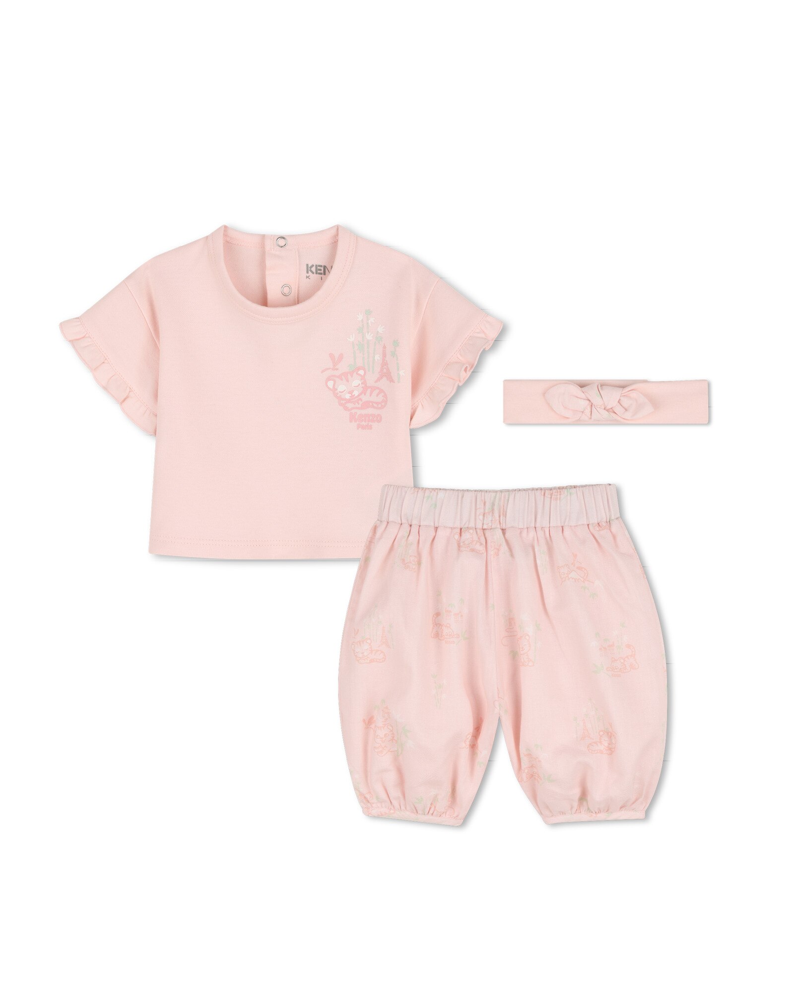 Imagen 0 de Conjunto de bebé niña de manga corta liso en algodón Natural