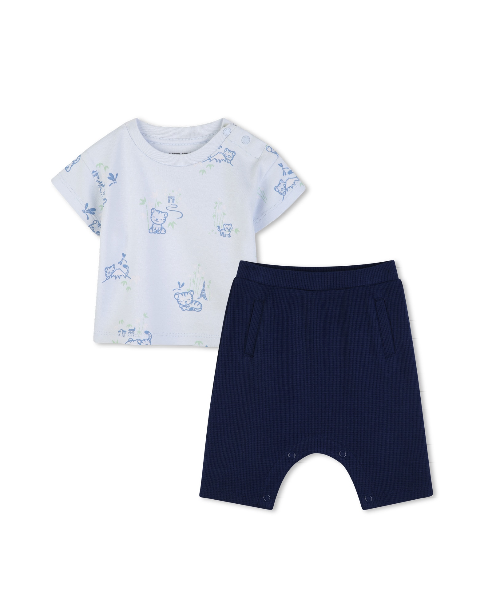 Imagen 0 de Conjunto de bebé niño de manga corta con estampado grande en algodón Blanco / Azul
